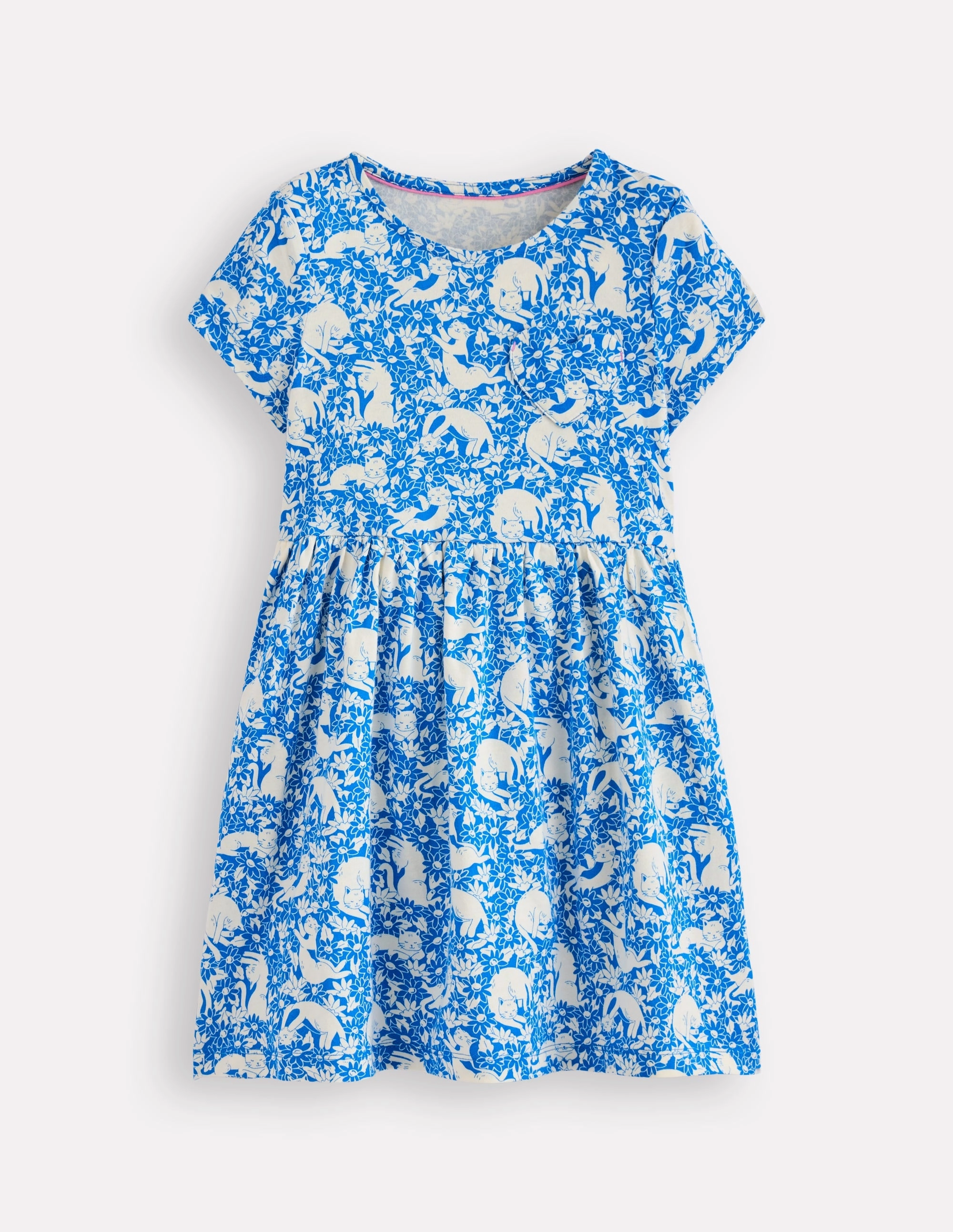 Fresh Outfit ComfortFitDesign Heart Pocket Fun Jersey Dress-Kingfisher Blue Kitten Meadow