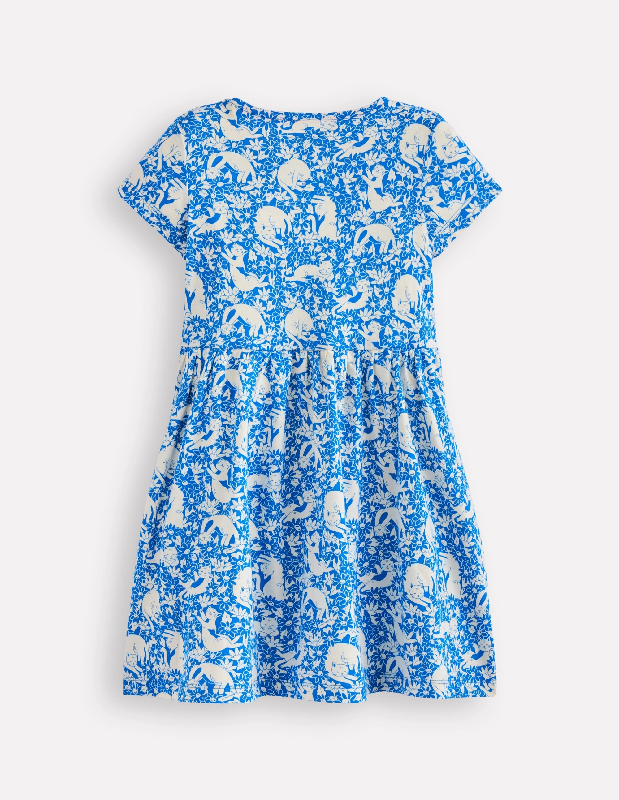 Heart Pocket Fun Jersey Dress-Kingfisher Blue Kitten Meadow Tall-Fit