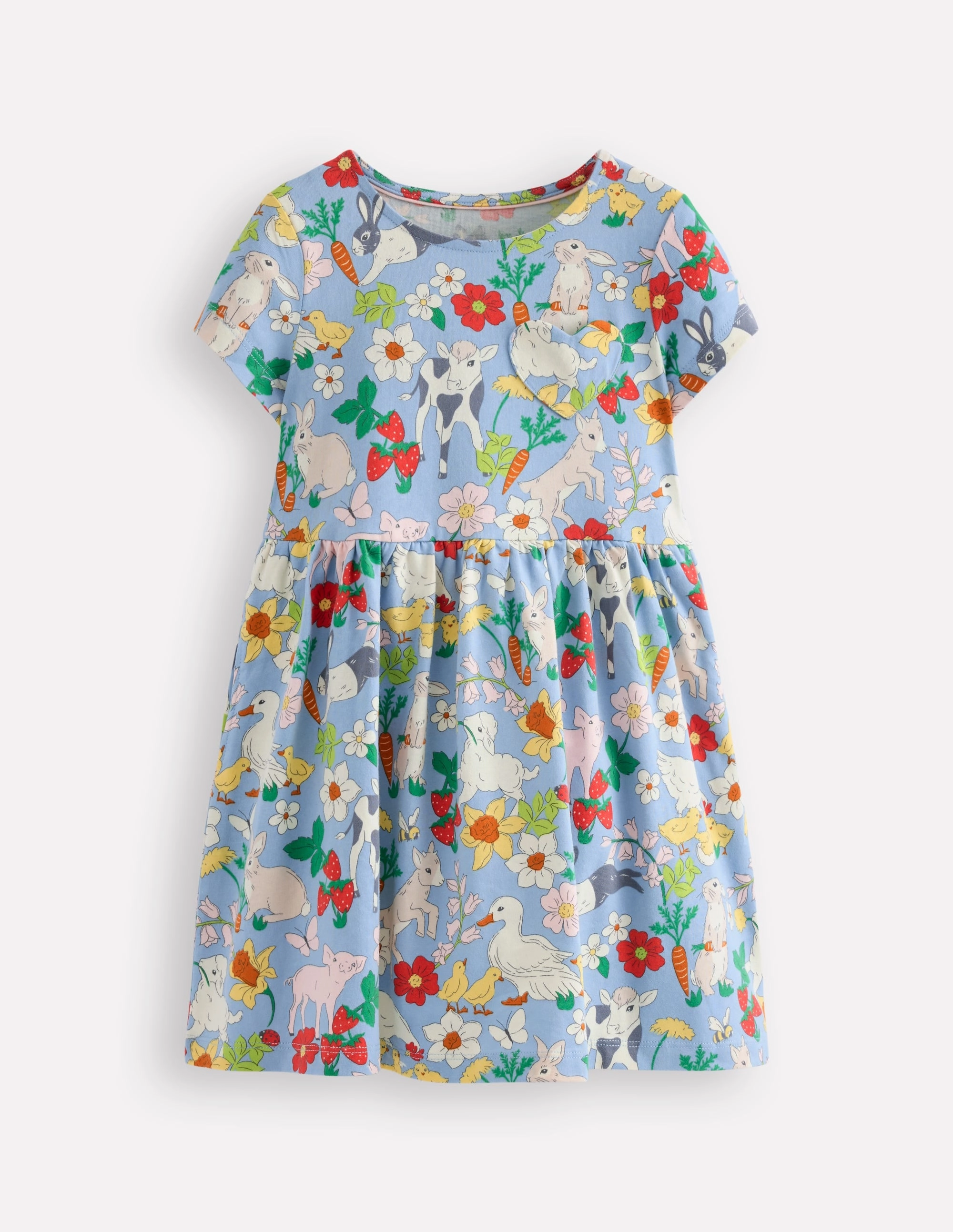Fashion Mix Warm Palette Heart Pocket Fun Jersey Dress-Misty Blue Spring Meadow