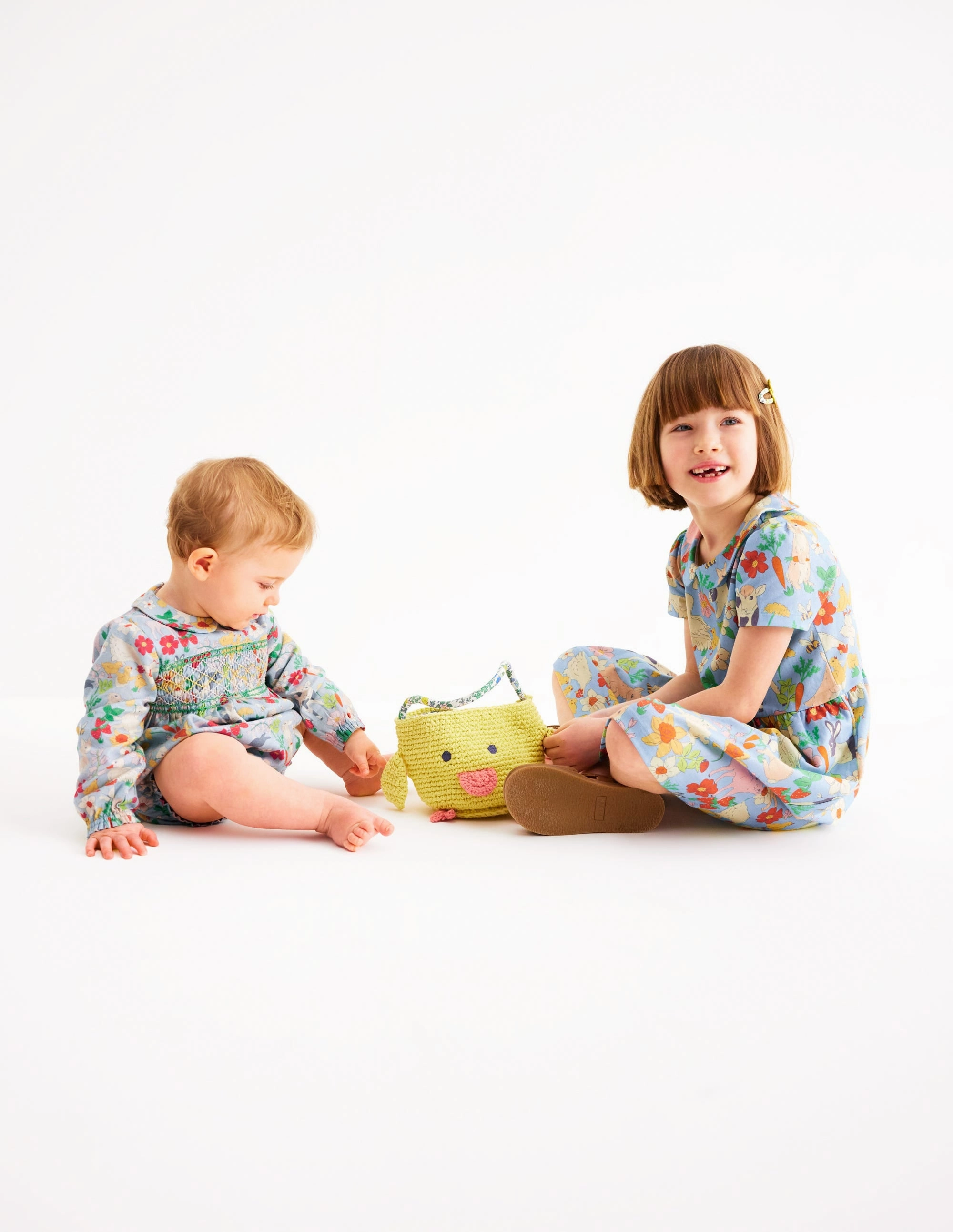 Heart Pocket Fun Jersey Dress-Misty Blue Spring Meadow Statement-Print Clean Base