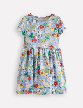 Fashion Mix Warm Palette Heart Pocket Fun Jersey Dress-Misty Blue Spring Meadow