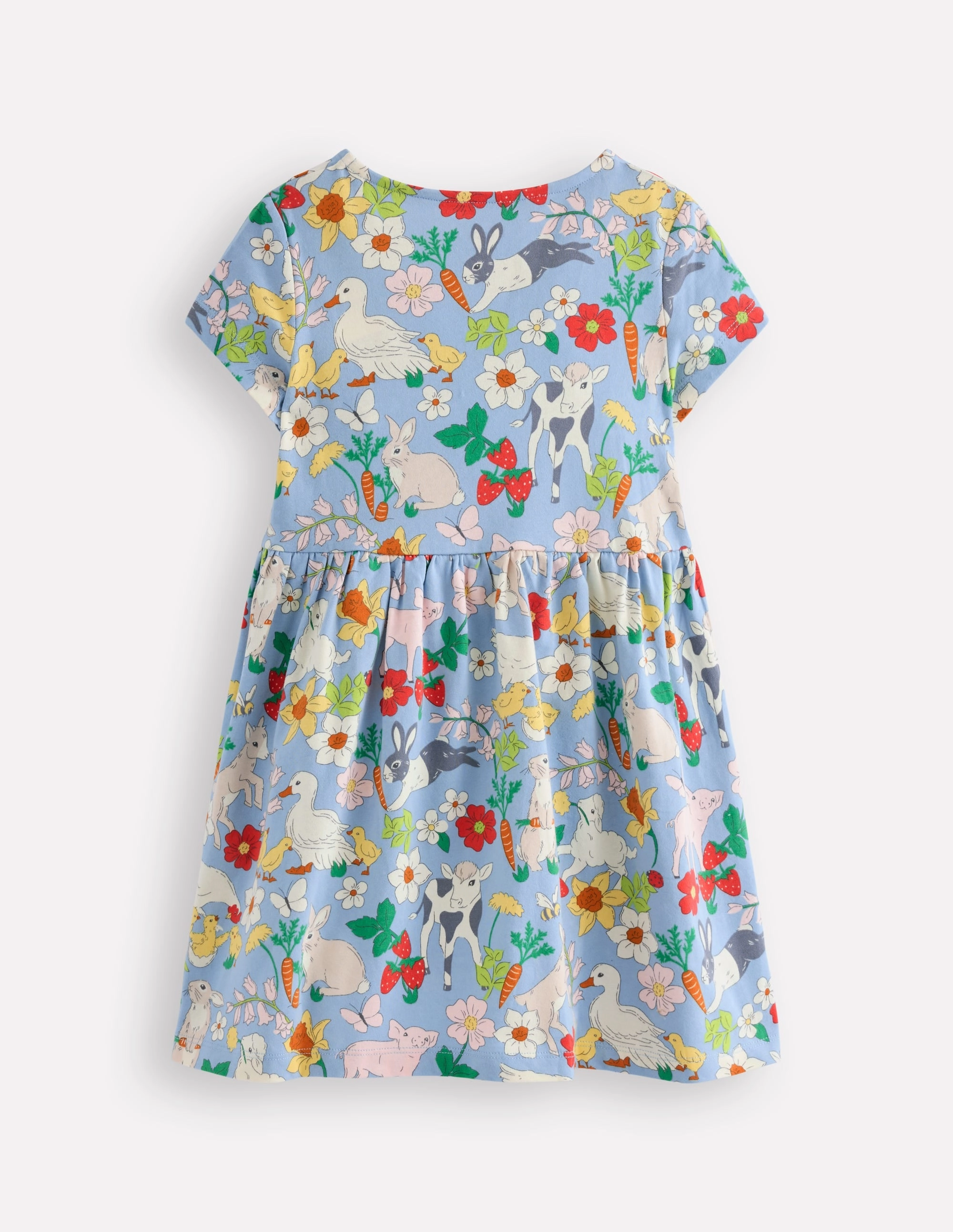 Social Ease Heart Pocket Fun Jersey Dress-Misty Blue Spring Meadow