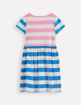 Casual Chic Wear Heart Pocket Fun Jersey Dress-Multi Hotchpotch Stripe