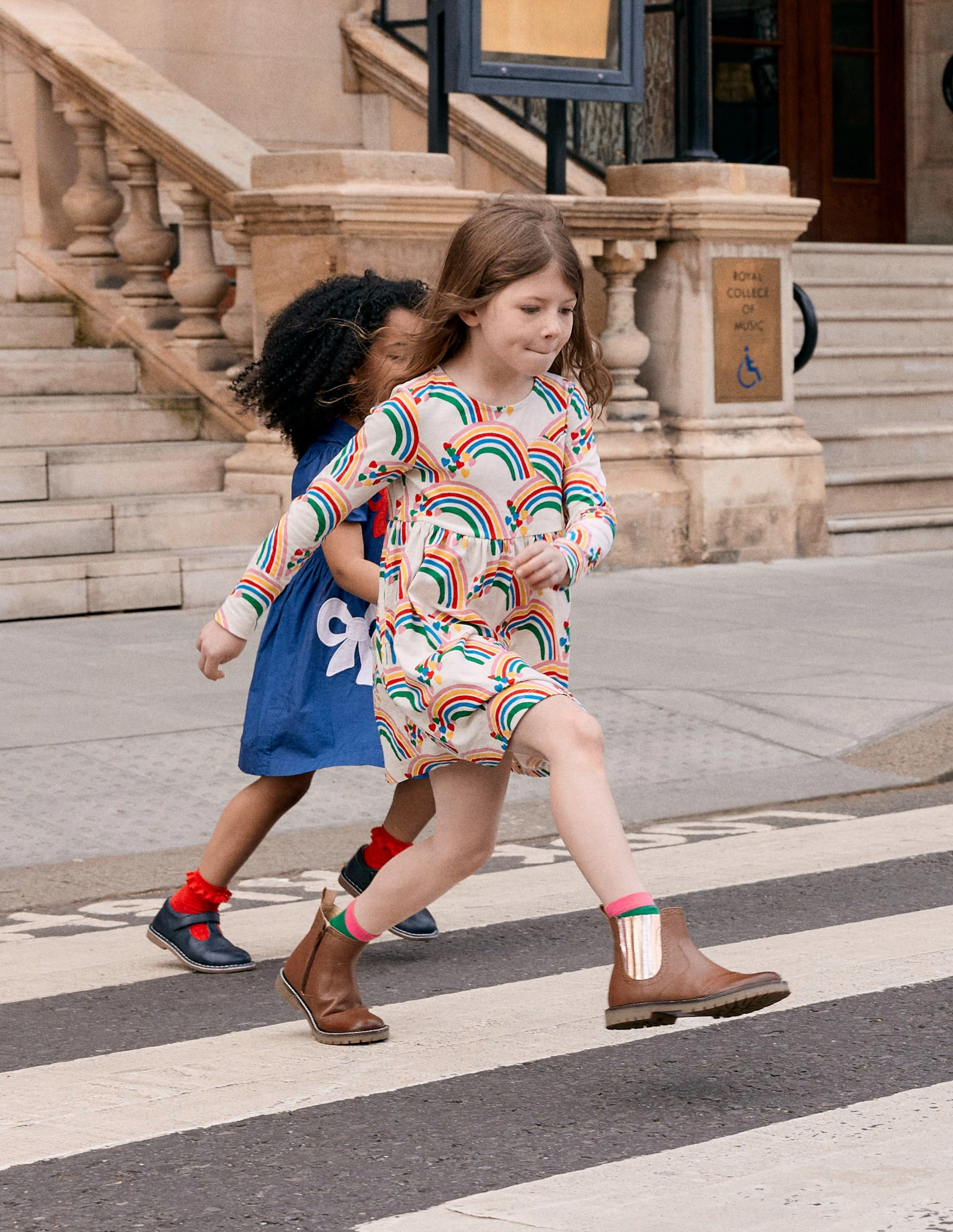 Climate-Adaptive Raw-Hem Heart Pocket Fun Jersey Dress-Oatmeal Marl Rainbow Hearts