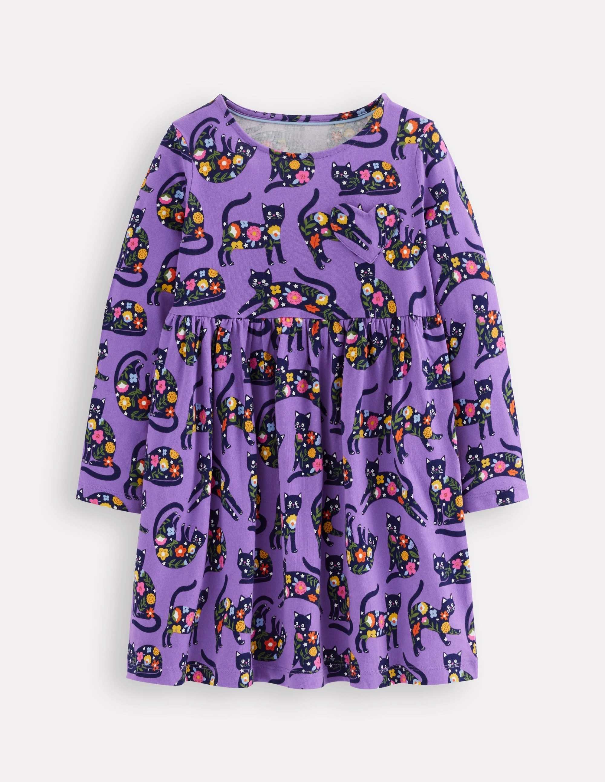 Adjustable-Straps French Vibe Heart Pocket Fun Jersey Dress-Purple Topaz Spooky Cats