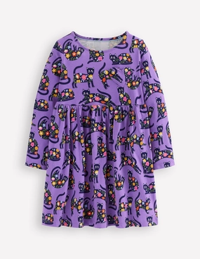Heart Pocket Fun Jersey Dress-Purple Topaz Spooky Cats Chic Casual Wear