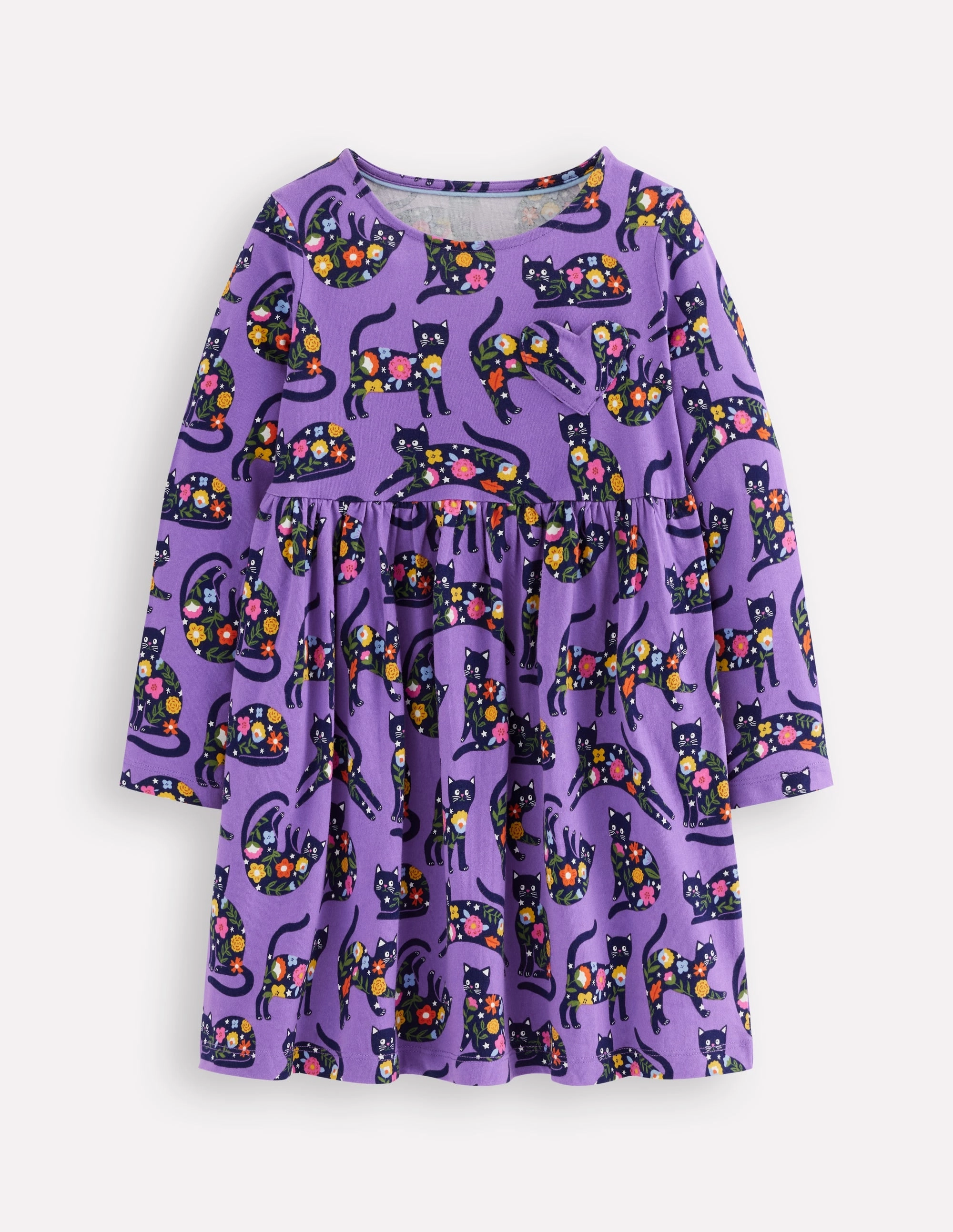 Heart Pocket Fun Jersey Dress-Purple Topaz Spooky Cats Chic Casual Wear