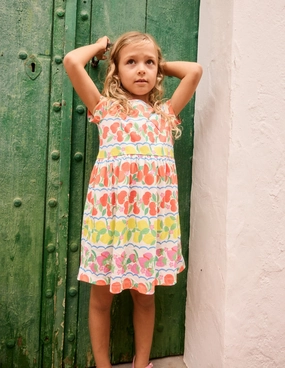 Heart Pocket Fun Jersey Dress-Rainbow Fruit Stripe Event Favorite