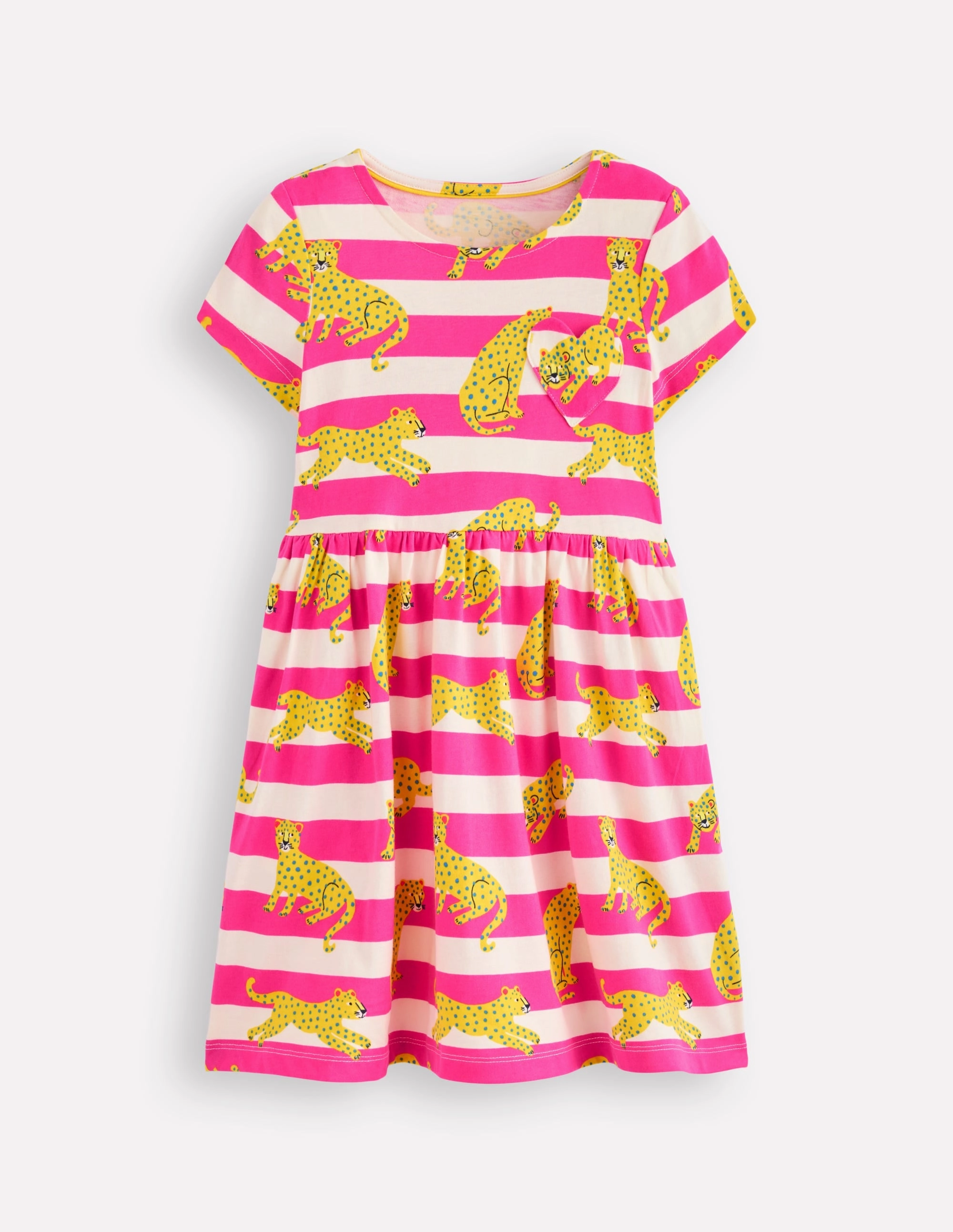 Stay Cool Trend Movement Heart Pocket Fun Jersey Dress-Raspberry Pink Leopard Stripe