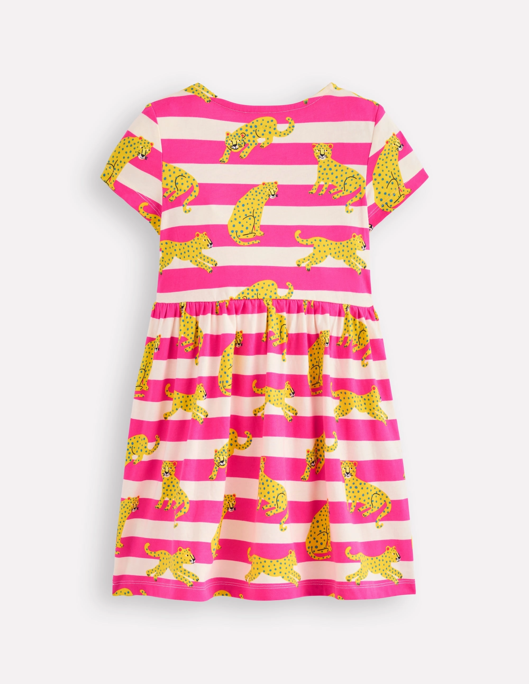 Heart Pocket Fun Jersey Dress-Raspberry Pink Leopard Stripe Flattering Design Workwear