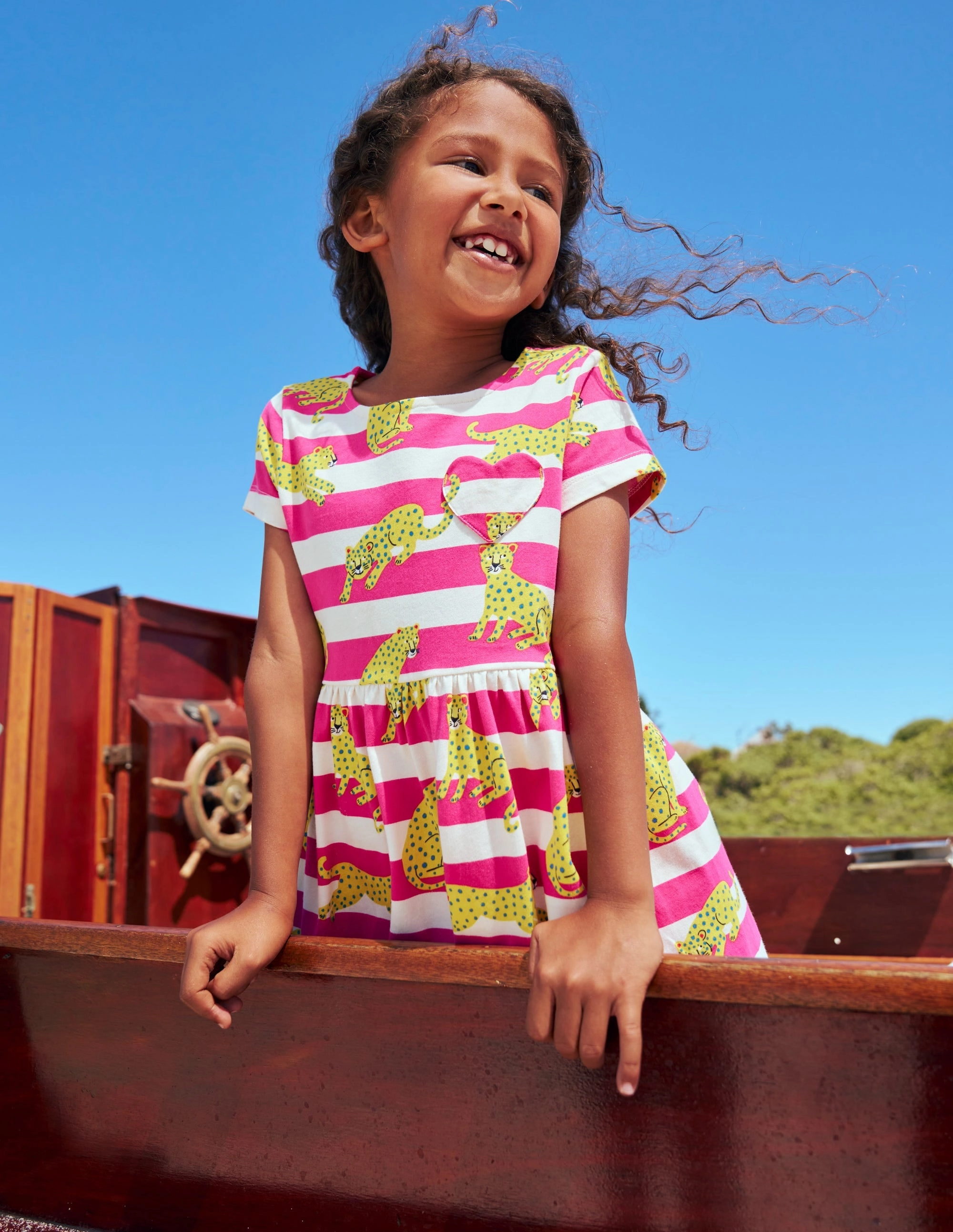 Heart Pocket Fun Jersey Dress-Raspberry Pink Leopard Stripe Sophisticated Fit