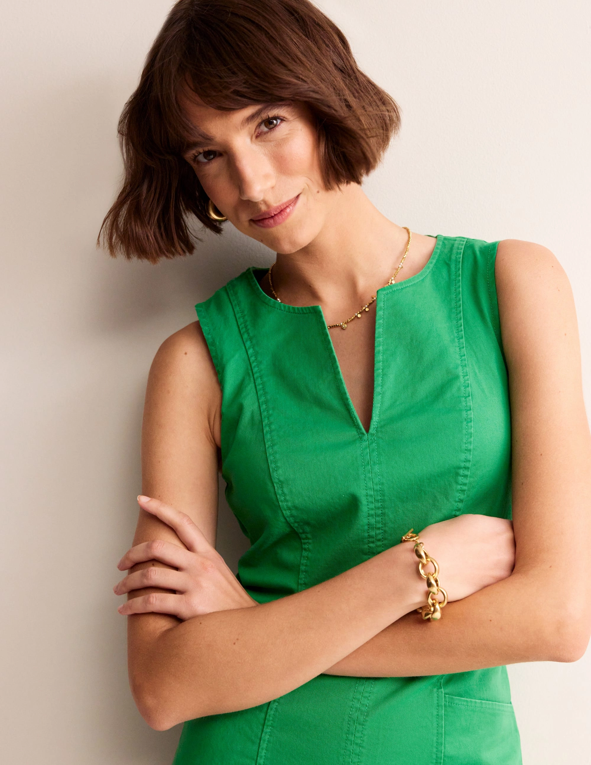 windproof Helena Chino Short Dress-Green Tambourine