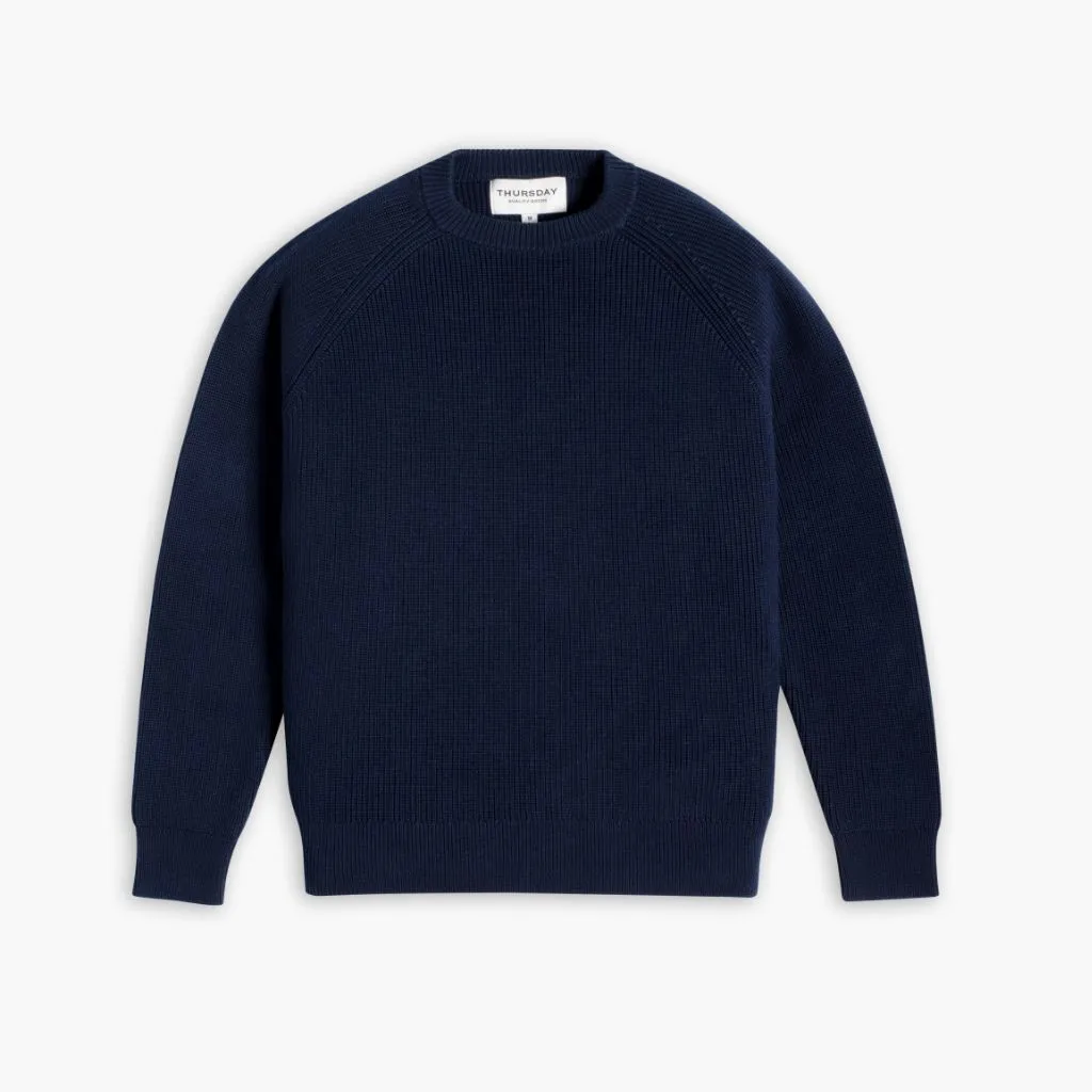 Ribbed Crewneck | Navy fade resistant color
