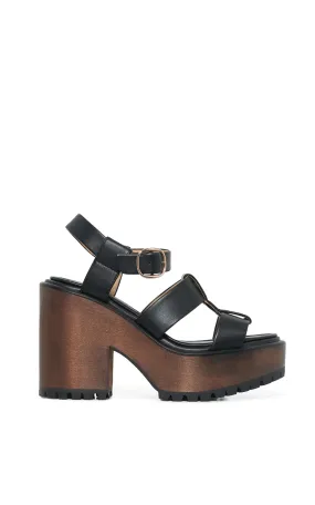 Good Weather Metal Ring Hera Platform Sandal in Black Leather