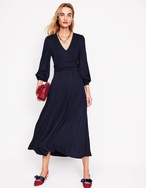 Sharp Profile Polished Cut Daphne Jersey Maxi Dress-Navy