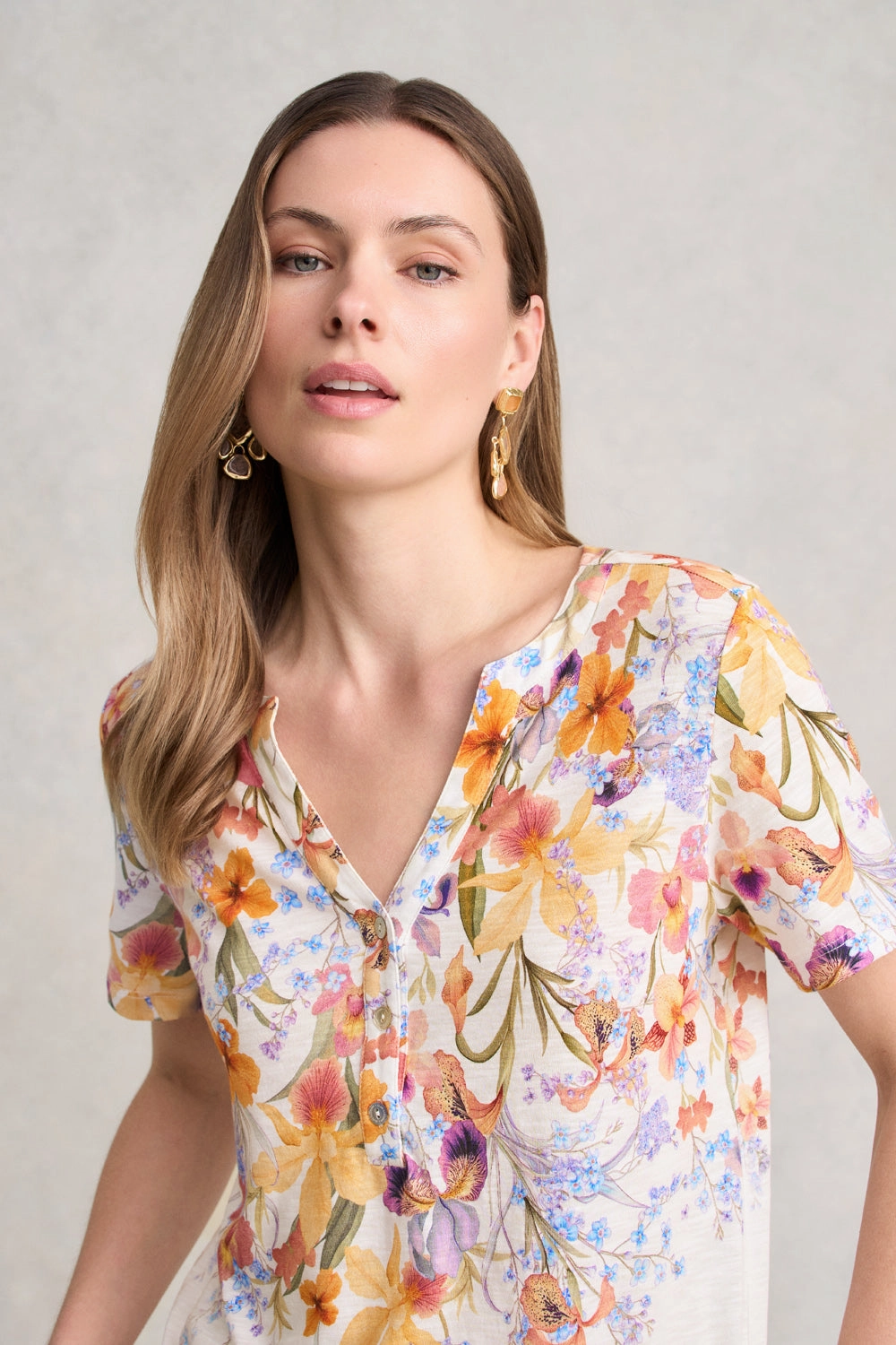 Notch Neck Tee - Fleur Print RecycledBlend