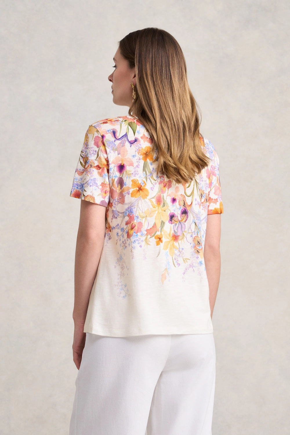 Grid Texture Fabric Notch Neck Tee - Fleur Print