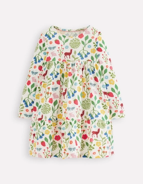 Charming Style UVProtectiveLayer Ariel Long Sleeve Twirly Dress-Soft Ivory Woodland Walk