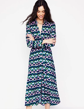 Marcia Jersey Shirt Dress-Rich Emerald, Lucky Clover Elegant Detail Light Rhythm