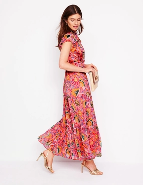 Flattering Silhouette Premium Fabric High Neck Sleeveless Dress-Multi, Flourishing Blooms