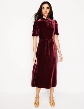 Polished Style City-Style High Neck Velvet Dress-Cabernet