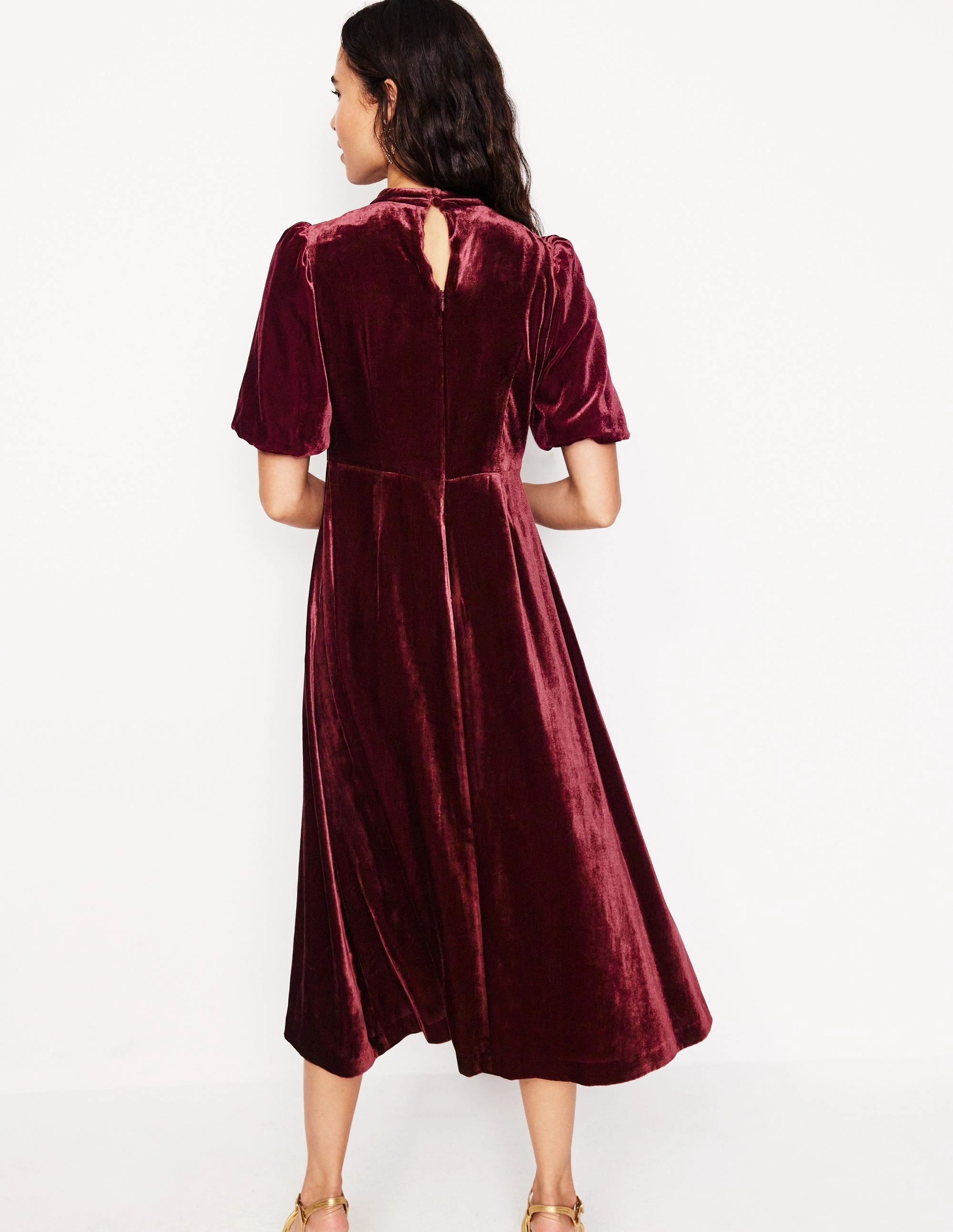 High Neck Velvet Dress-Cabernet Semi Sheer