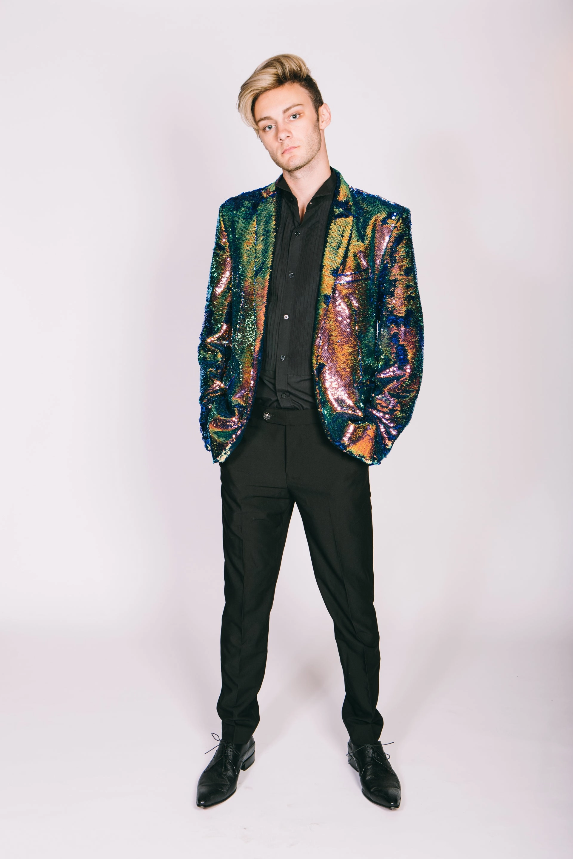 muted shades Bestseller Any Old Iron Men's Oil Slick Sequin Jacket