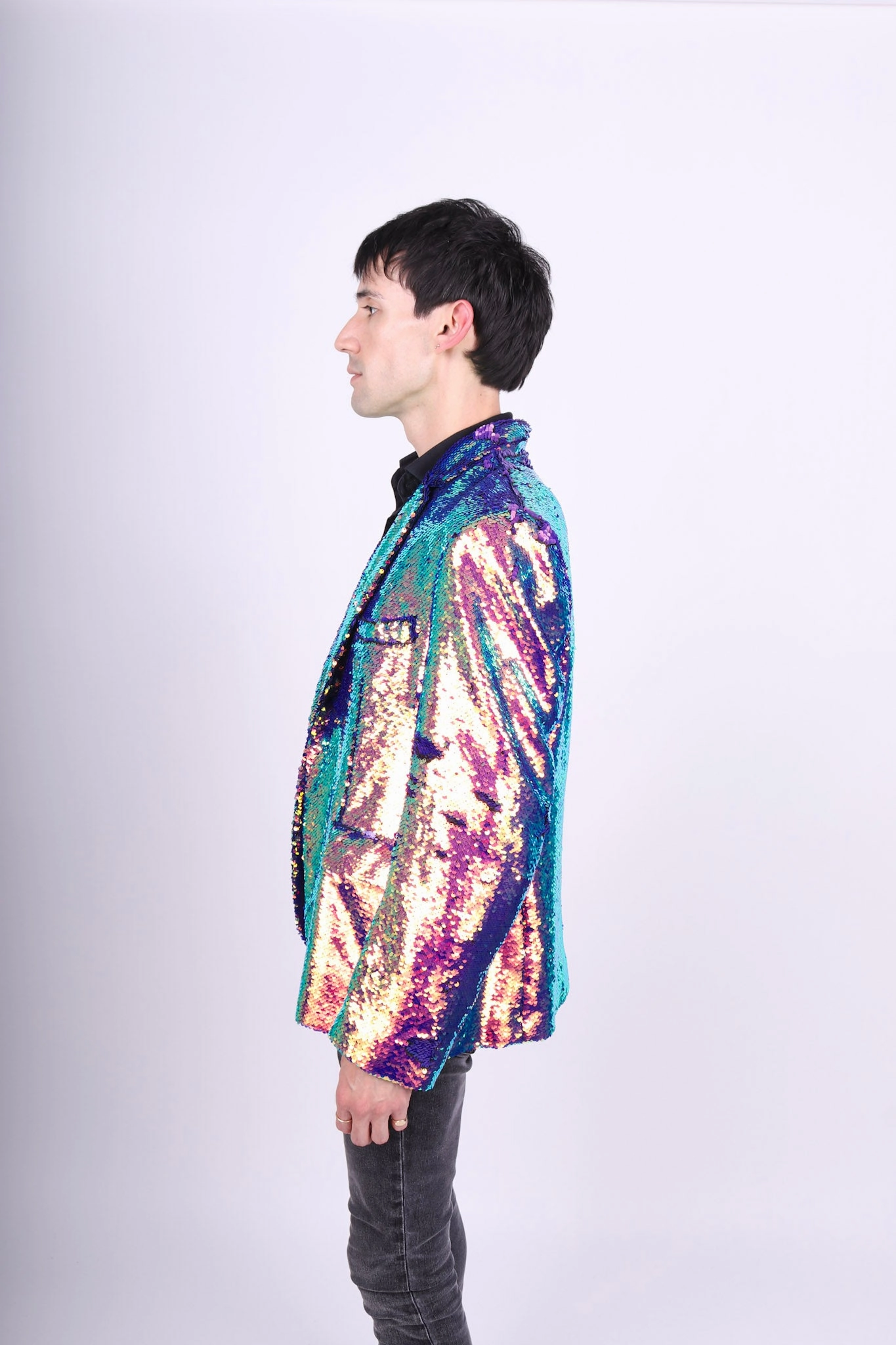 Rugged Protection Weatherproof Layer Any Old Iron Men's Oil Slick Sequin Jacket