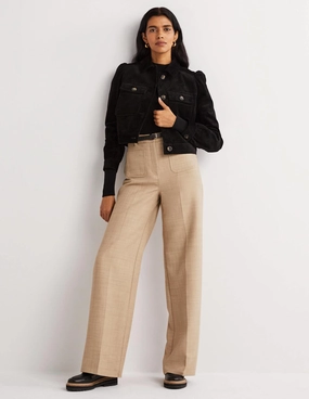 Double Stitched Seams High Rise Wide Leg Trousers-Oatmeal Marl