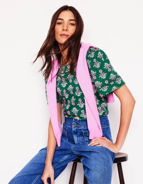 Mila Trim Detail Top-Forest Grass, Pansy Stamp Effortless Vibe SeamFreeShoulders