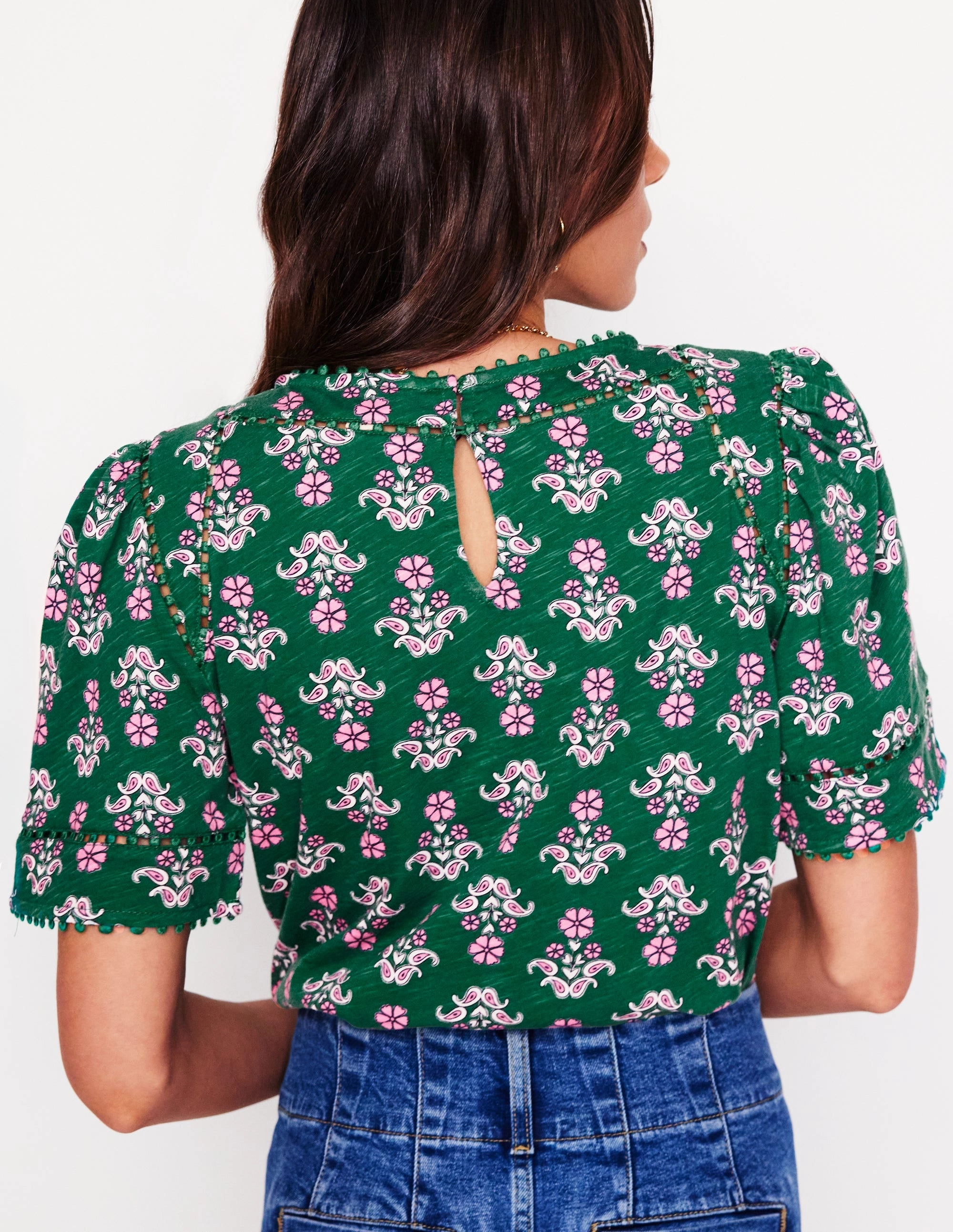 Unisex Core Mila Trim Detail Top-Forest Grass, Pansy Stamp