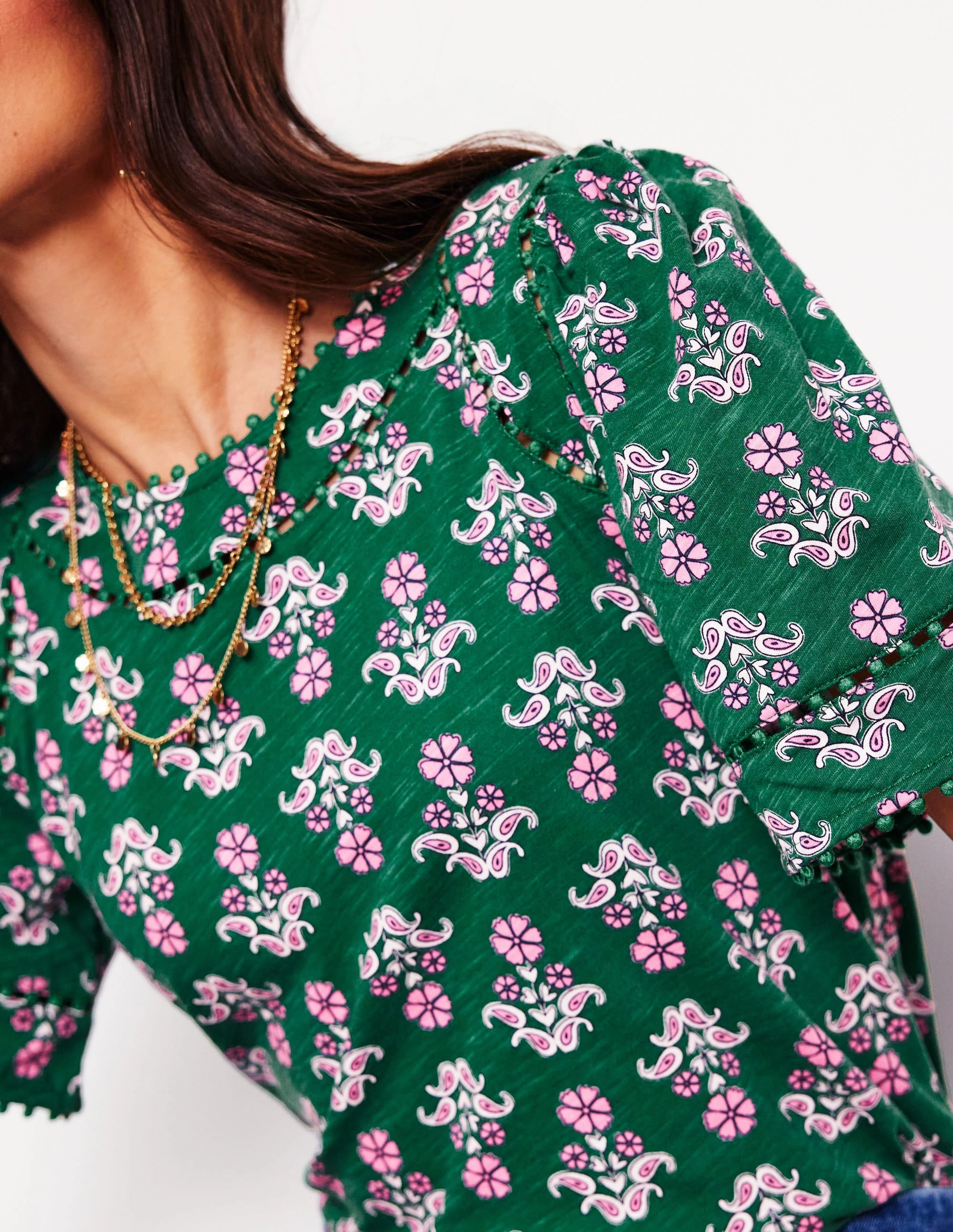 Comfort Design Fit Mila Trim Detail Top-Forest Grass, Pansy Stamp