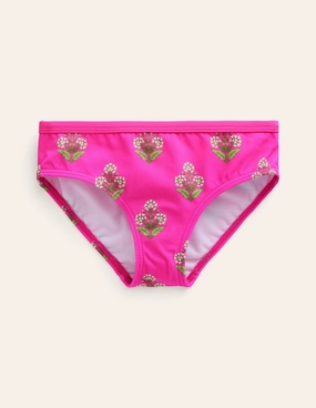 Outdoor Swim Adjustable Drawcord Patterned Bikini Bottoms-Pink Small Woodblock
