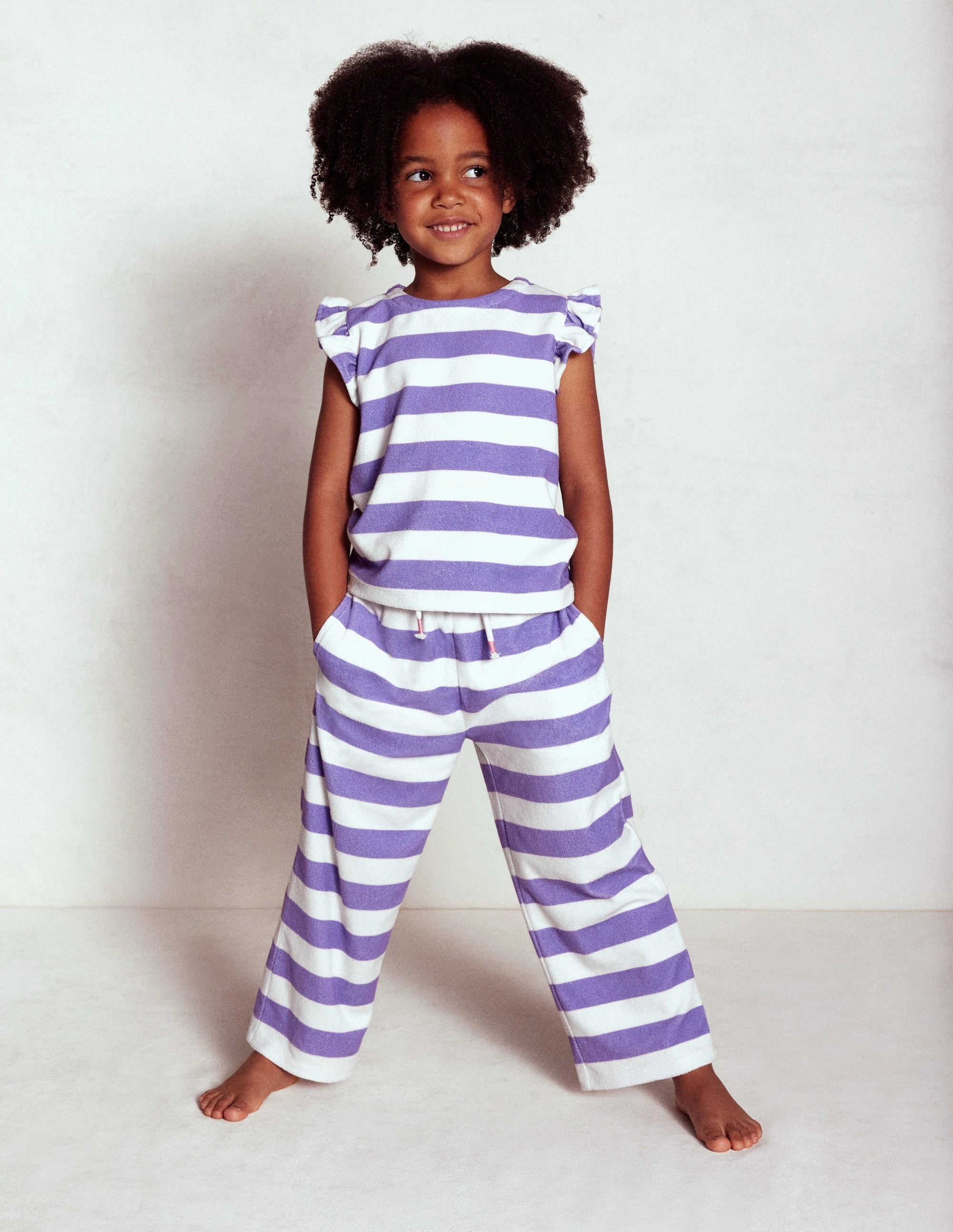 Biodegradable Textile Sleek Stretch Fit Relaxed Towelling Top-Soft Ivory/Aster Purple