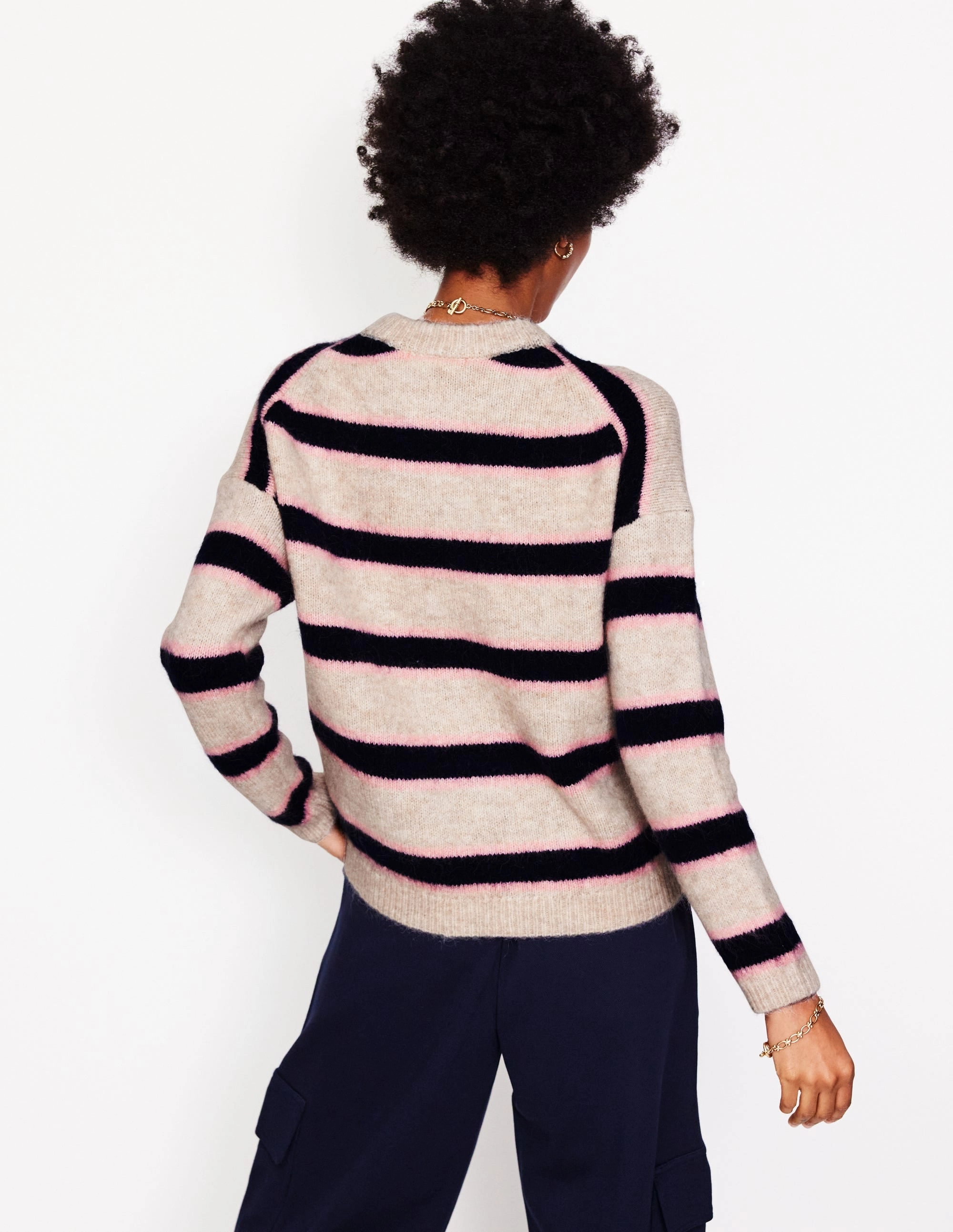 Rosemary Relaxed Fluffy Jumper-Oatmeal Melange, Navy Effortless Style