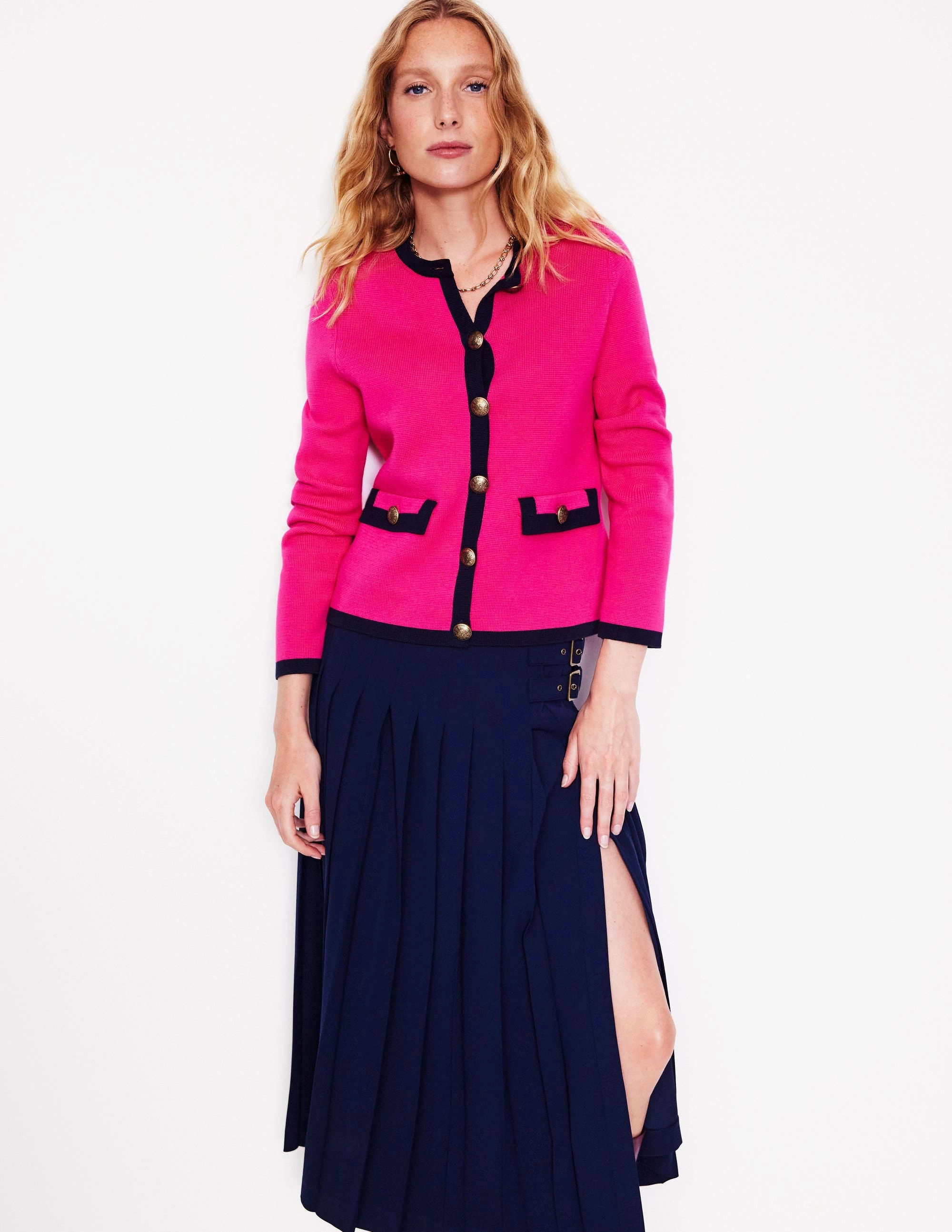 Holly Knitted Jacket-Bright Pink Knit Reinforced Edges