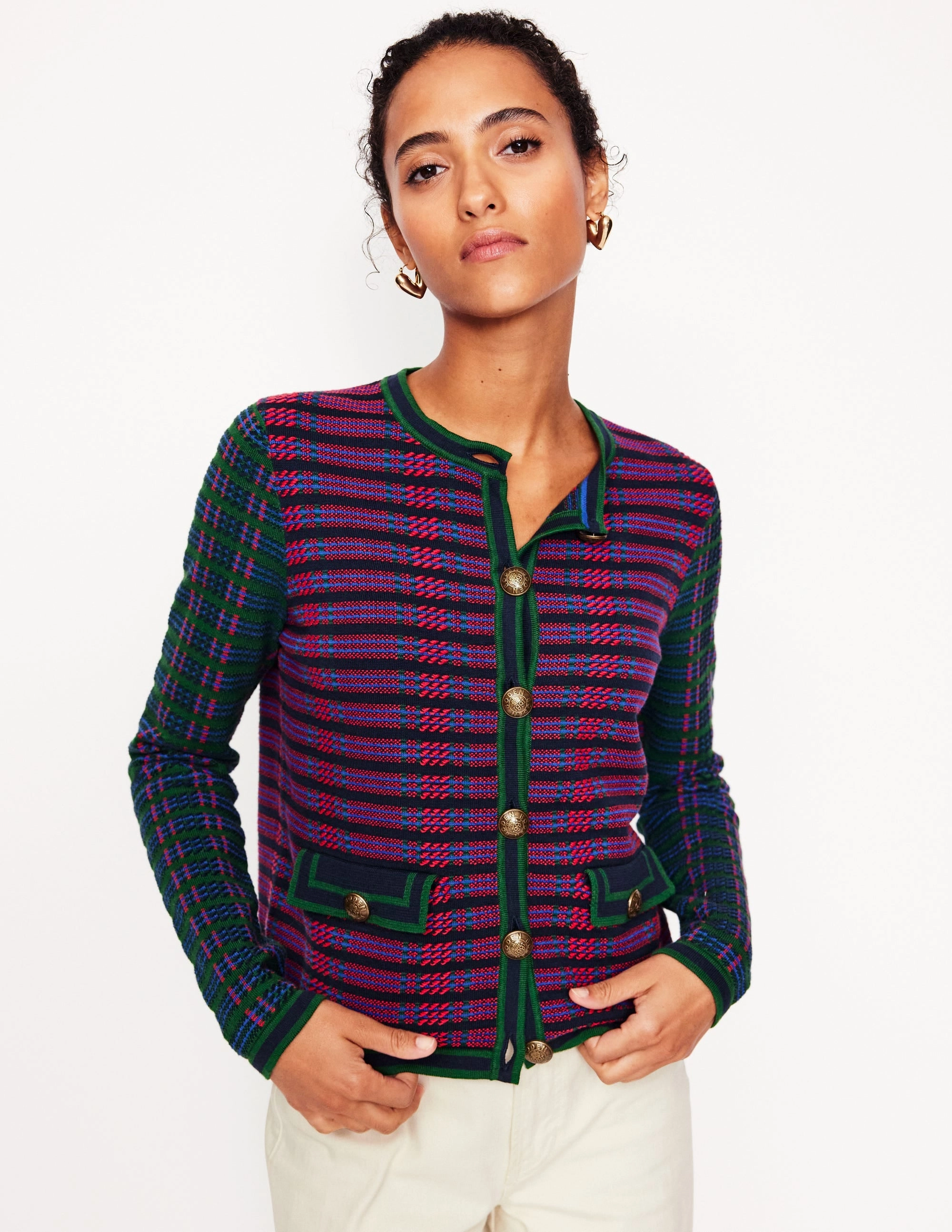 Classic Pick Seam Free Edges Holly Knitted Jacket-Multi, Check