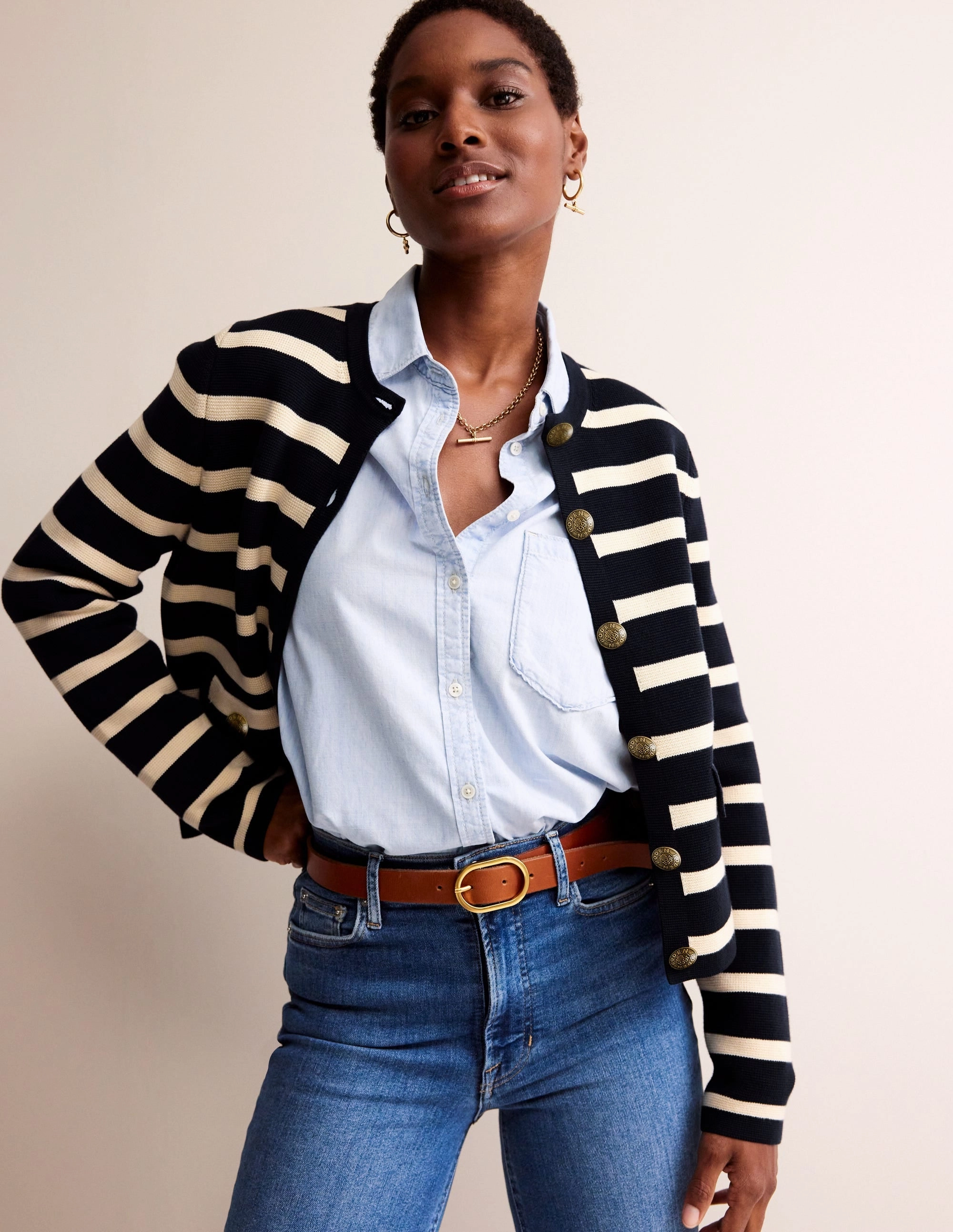 Fabric Softener Compatibility Chart Polo Neckline Holly Knitted Jacket-Navy, Ivory