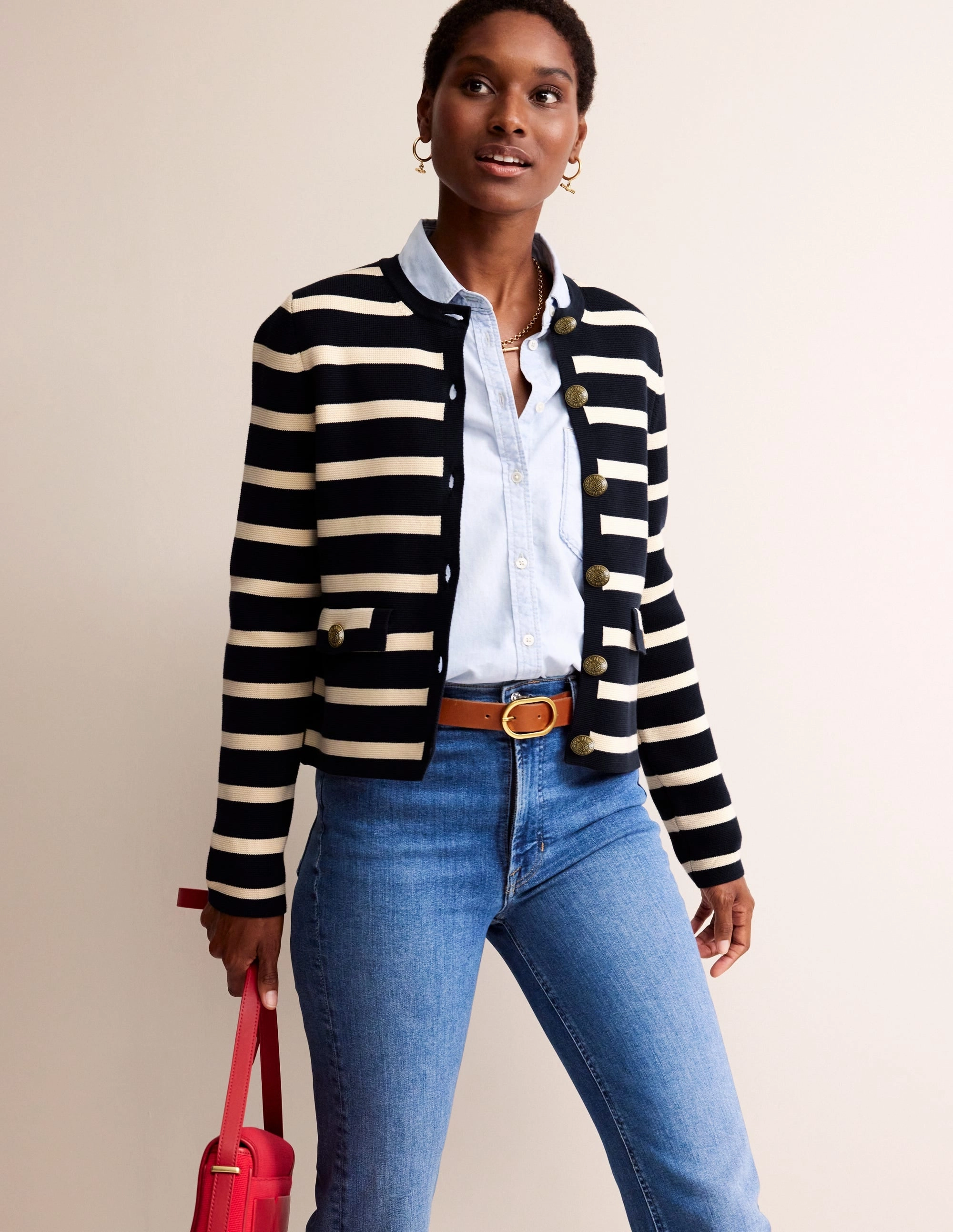 Lounge Vibe Day Wear Holly Knitted Jacket-Navy, Ivory