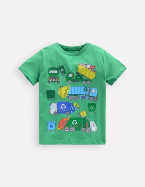 Short Sleeve Graphic T-shirt-Aloe Green Recycling trucks Smart Comfort Layered Neckline