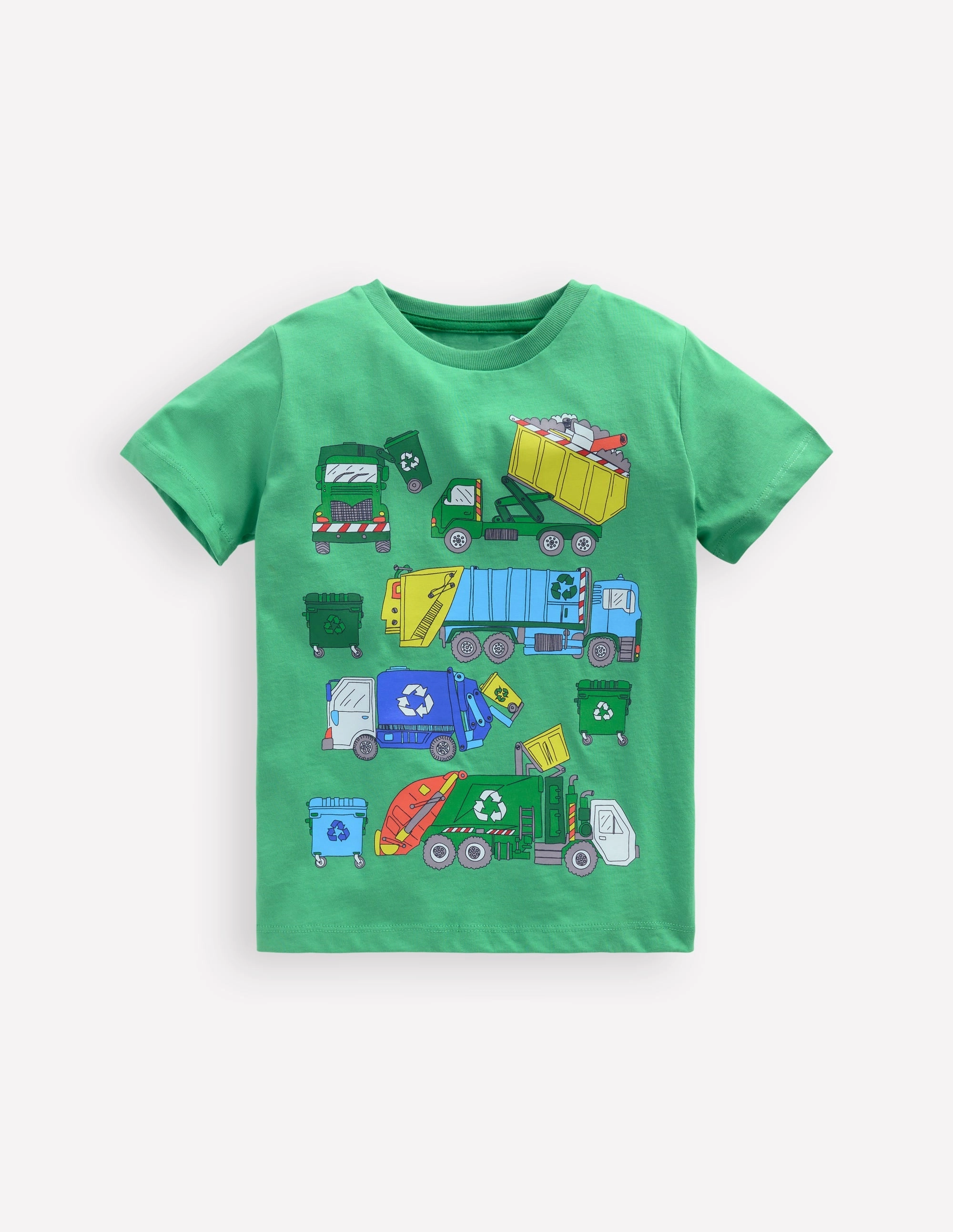 Short Sleeve Graphic T-shirt-Aloe Green Recycling trucks Pastel color