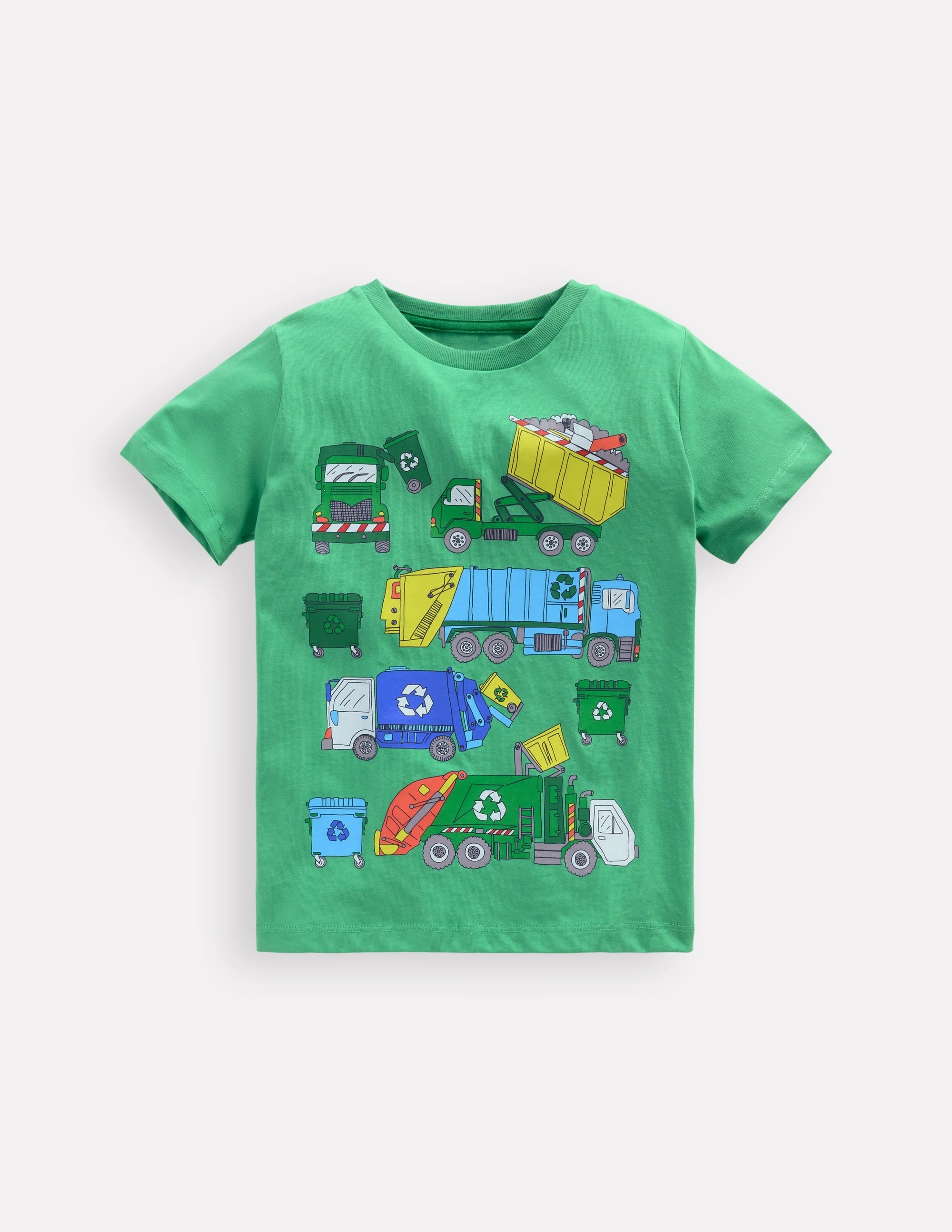 Short Sleeve Graphic T-shirt-Aloe Green Recycling trucks Smart Comfort Layered Neckline