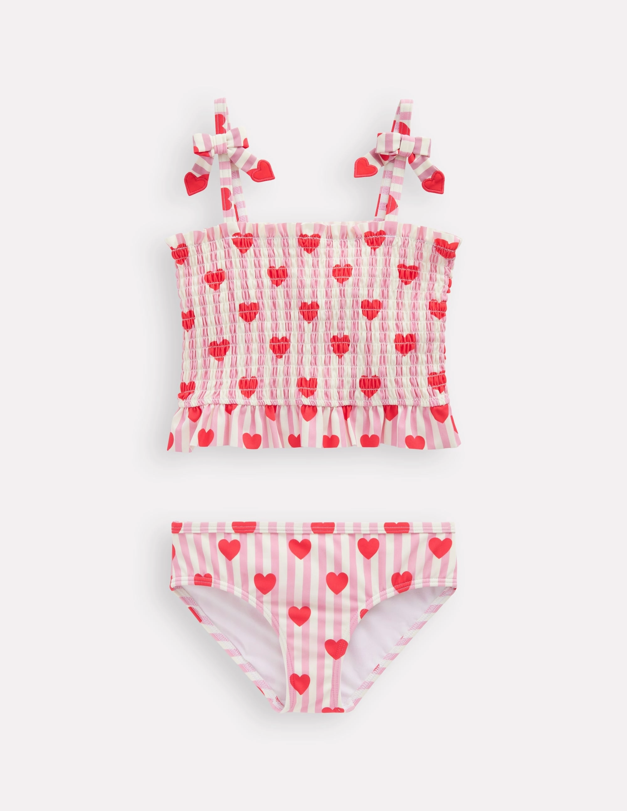 Tagless label Smocked Tankini Set-Bubblegum Pink Heart Stripe