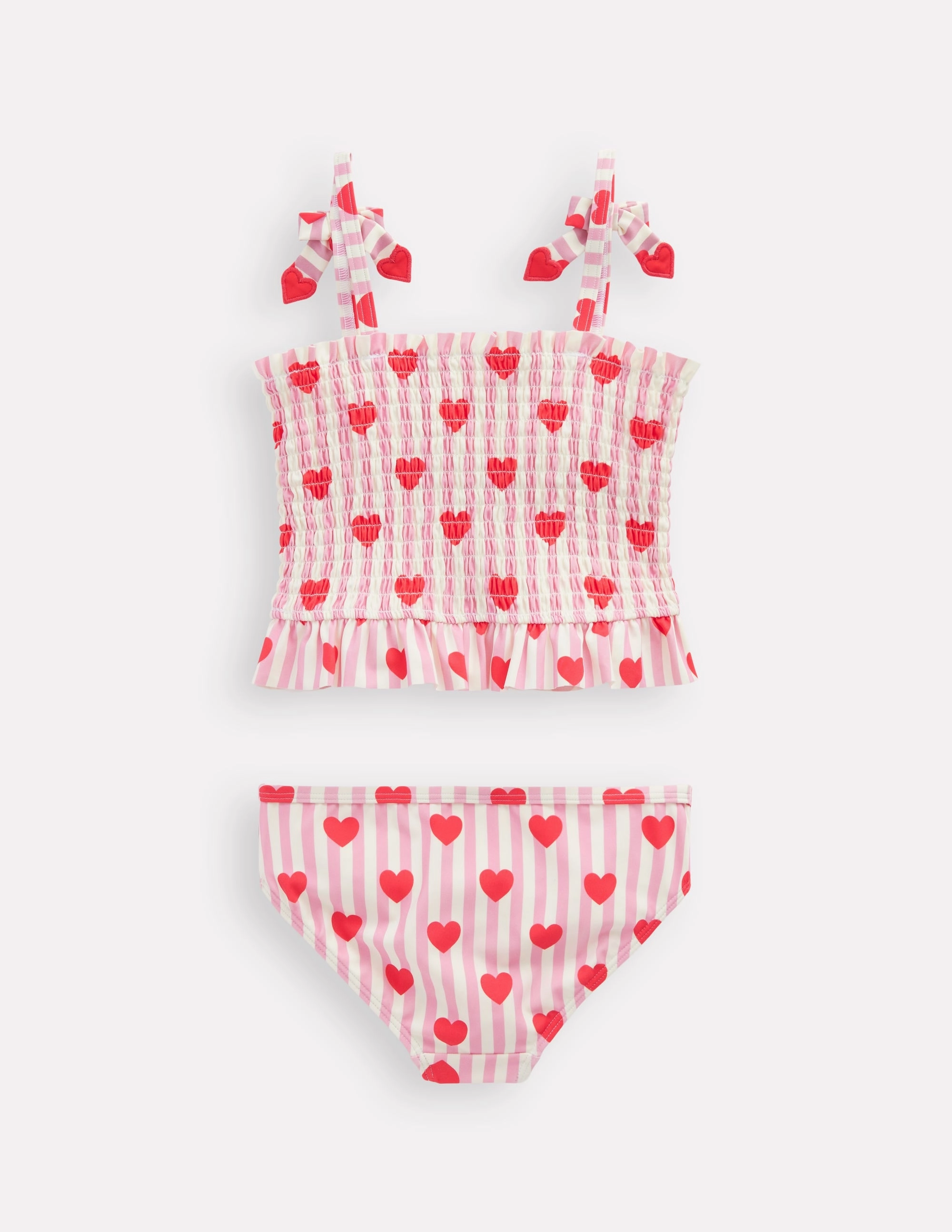 Ultraviolet Discoloration Guard Smocked Tankini Set-Bubblegum Pink Heart Stripe