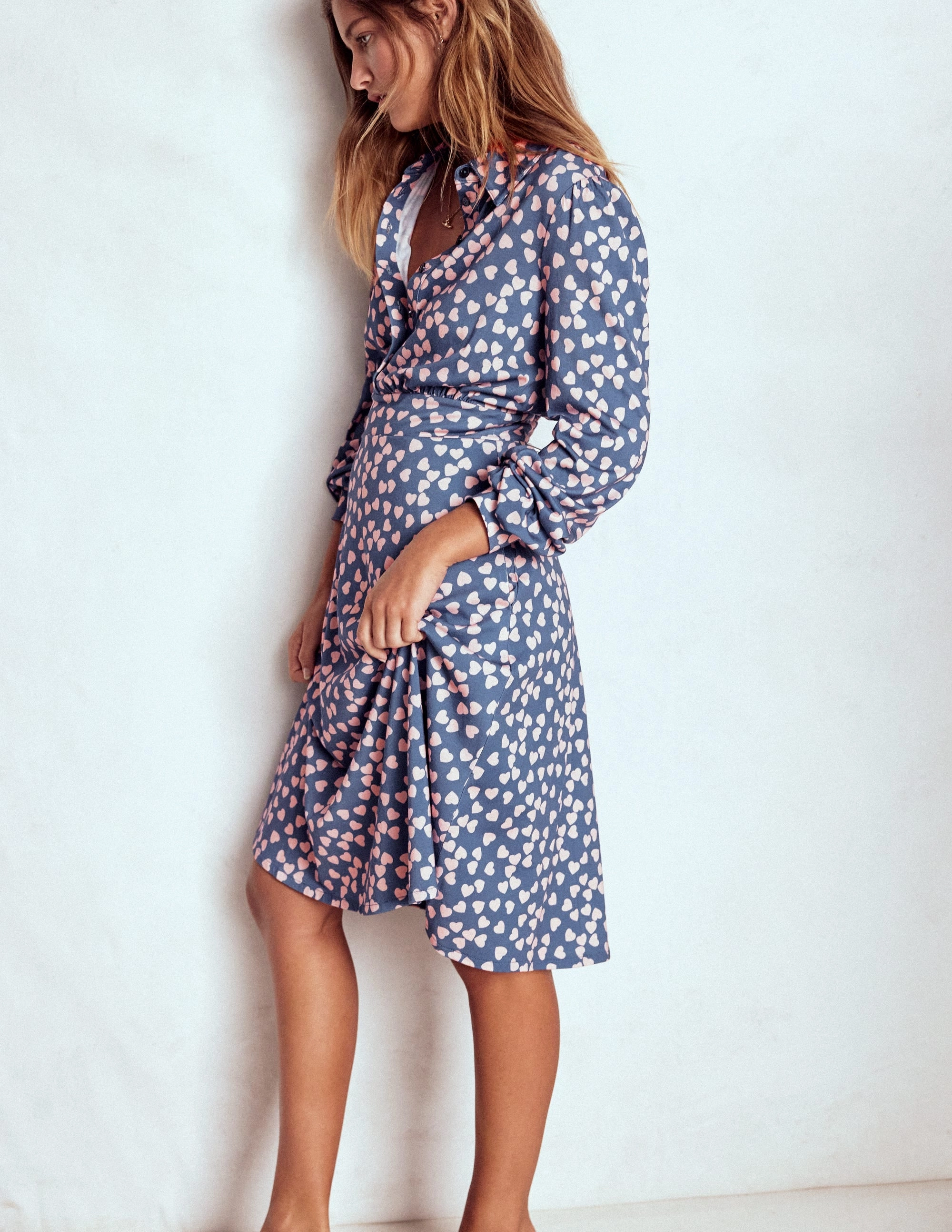 Timeless Fit Look Orla Short Jersey Shirt Dress-Denim Blue. Heart Cascade