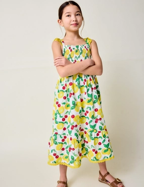 Luella Frill Maxi Sundress-Ivory Lemons and Cherries Weekend Feel Dual Tones