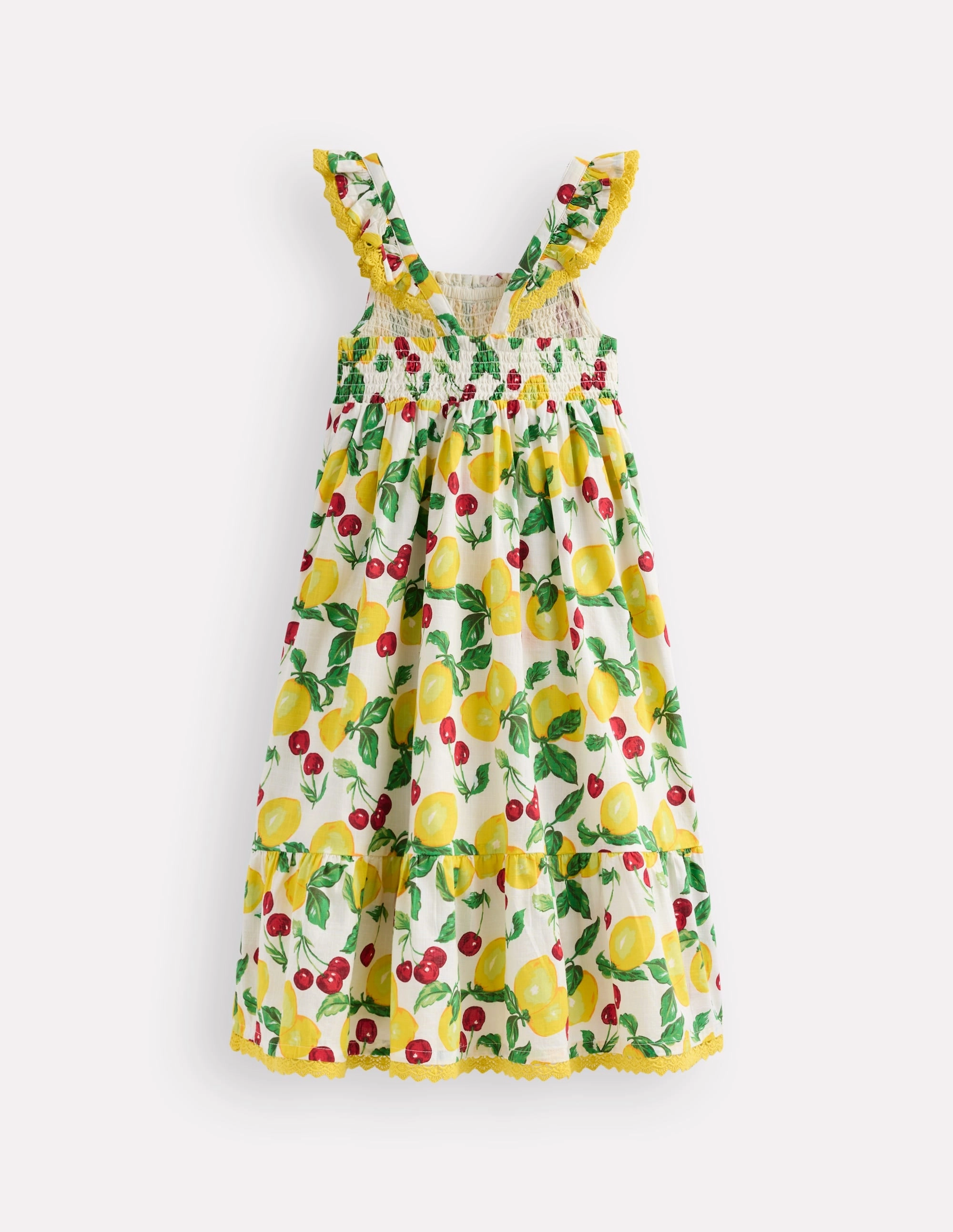 Square-Neck Workwear Luella Frill Maxi Sundress-Ivory Lemons and Cherries