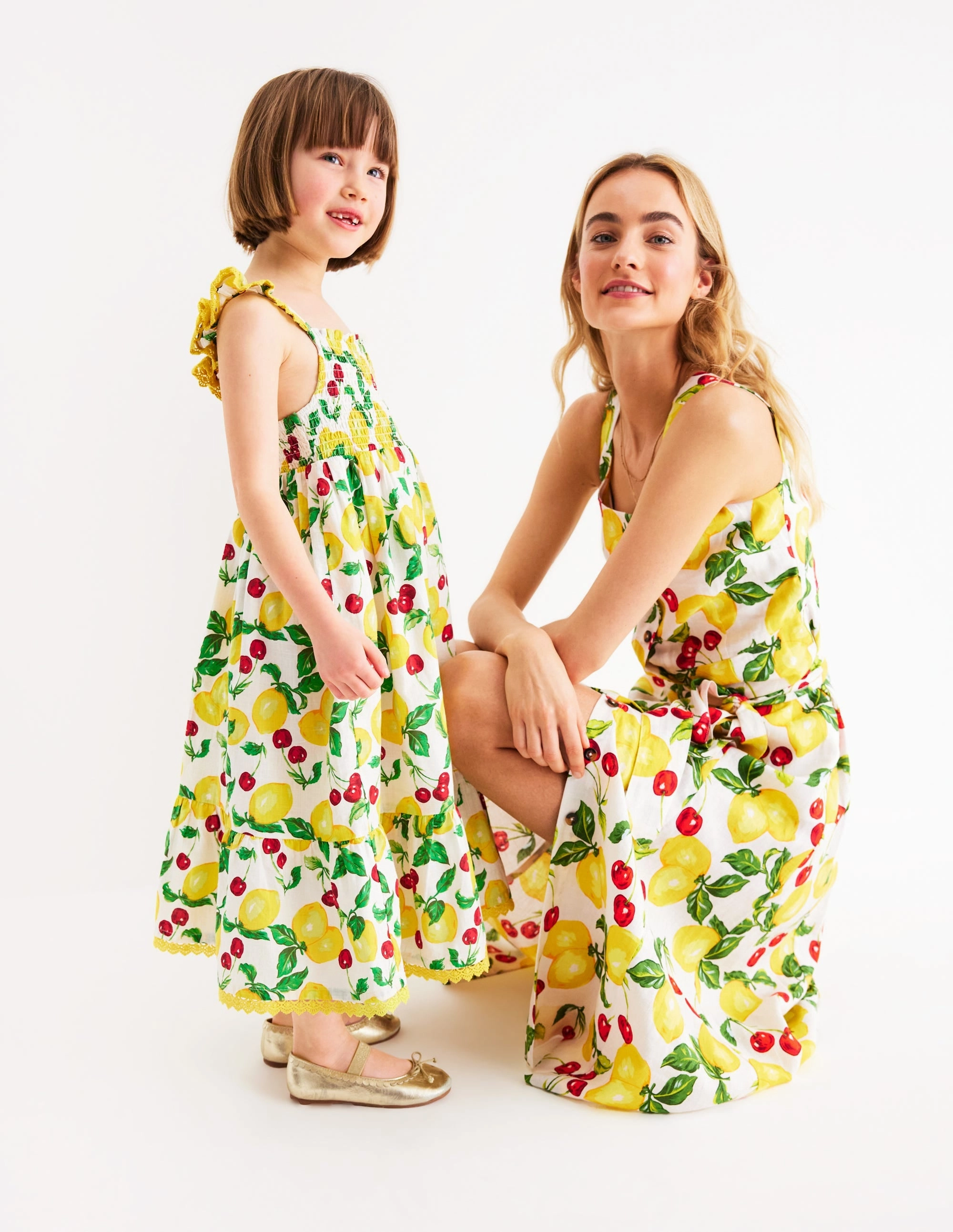 Sleek Design Fit Silky-Lining Luella Frill Maxi Sundress-Ivory Lemons and Cherries