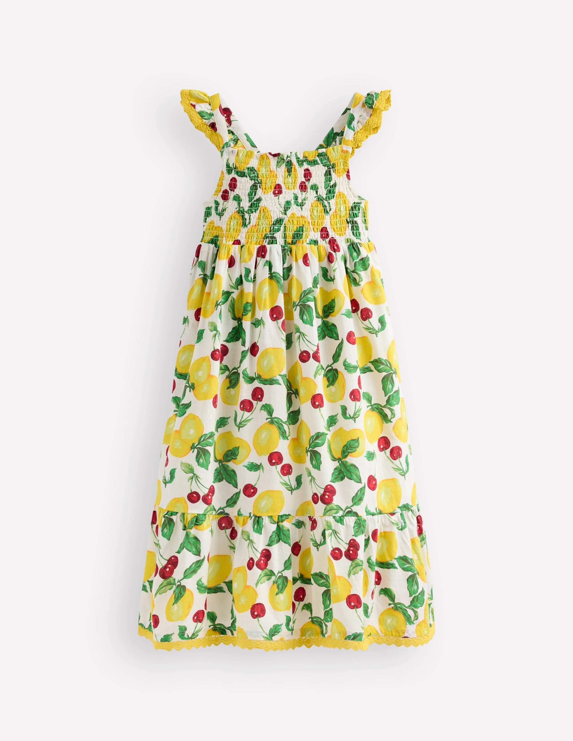 Luella Frill Maxi Sundress-Ivory Lemons and Cherries Sunset Scene Airy Fabric