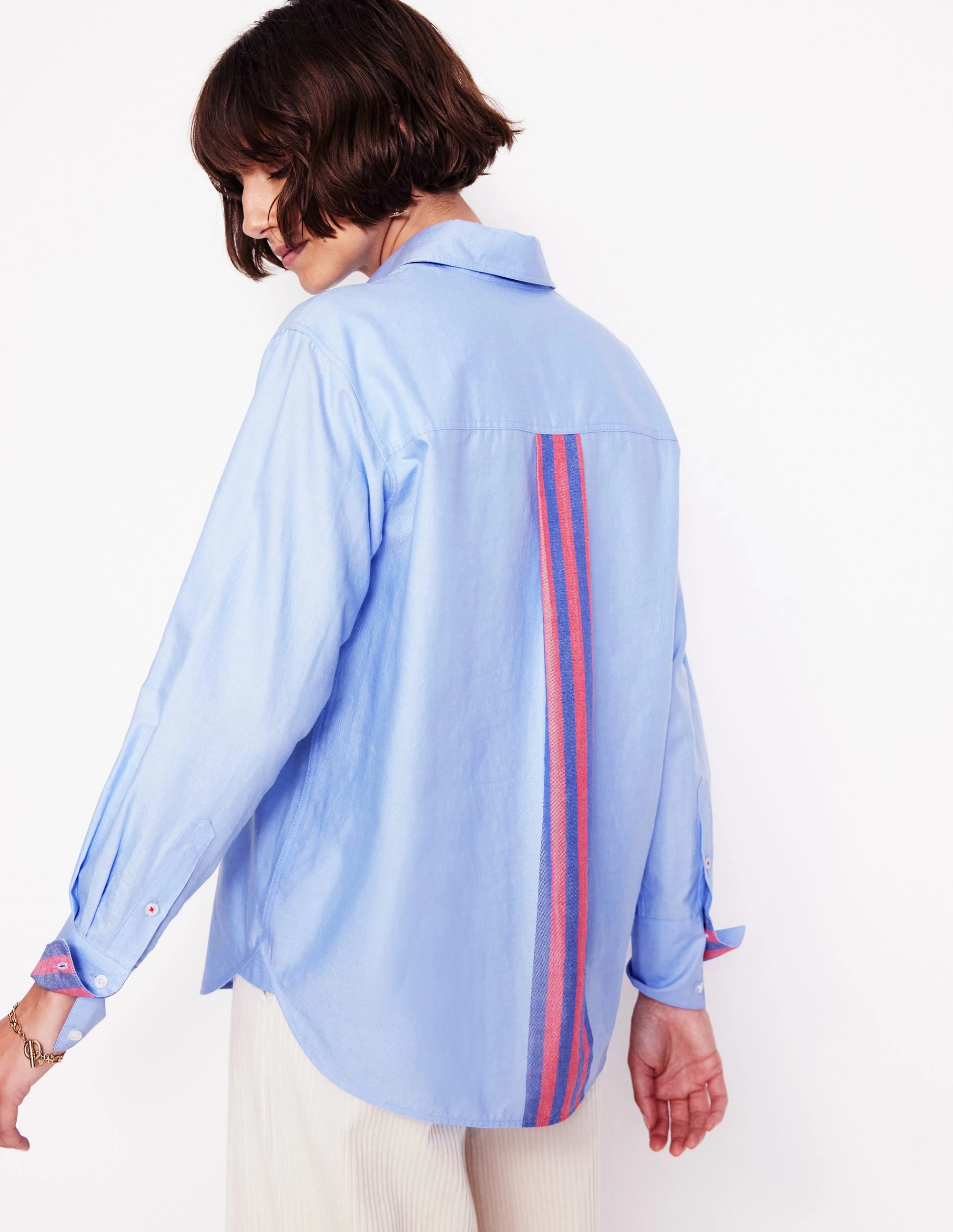Connie Relaxed Cotton Shirt-Blue Oxford, Placement Stripe City Fashion Look